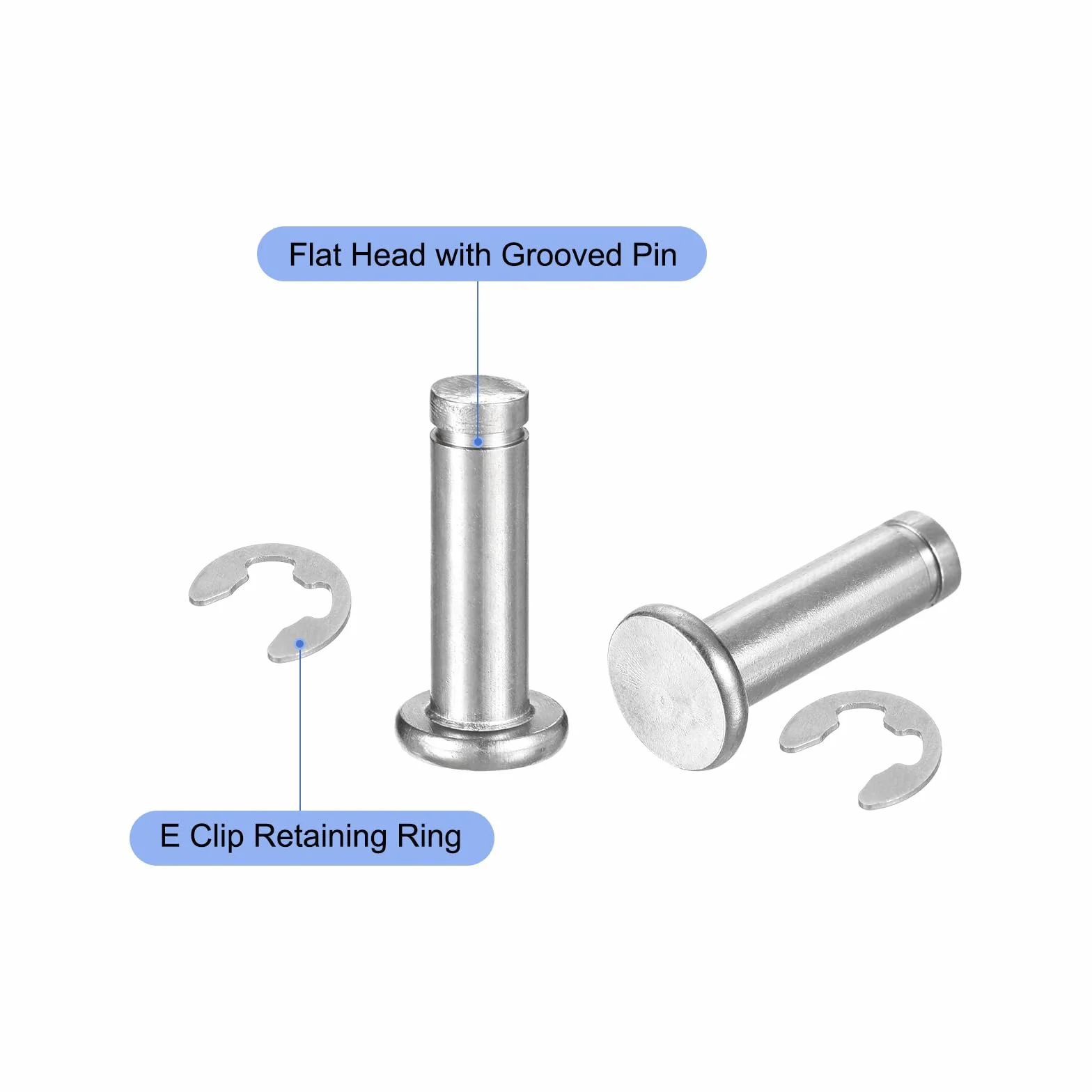 QUARKZMAN 10Set M6x20mm Perno Posizionamento Cilindrico Elastico Albero Acciaio Inossidabile 304, Perno Posizione Cilindro Cerniera Scanalato Testa Piatta con Ring Fissaggio Clip E, Argento