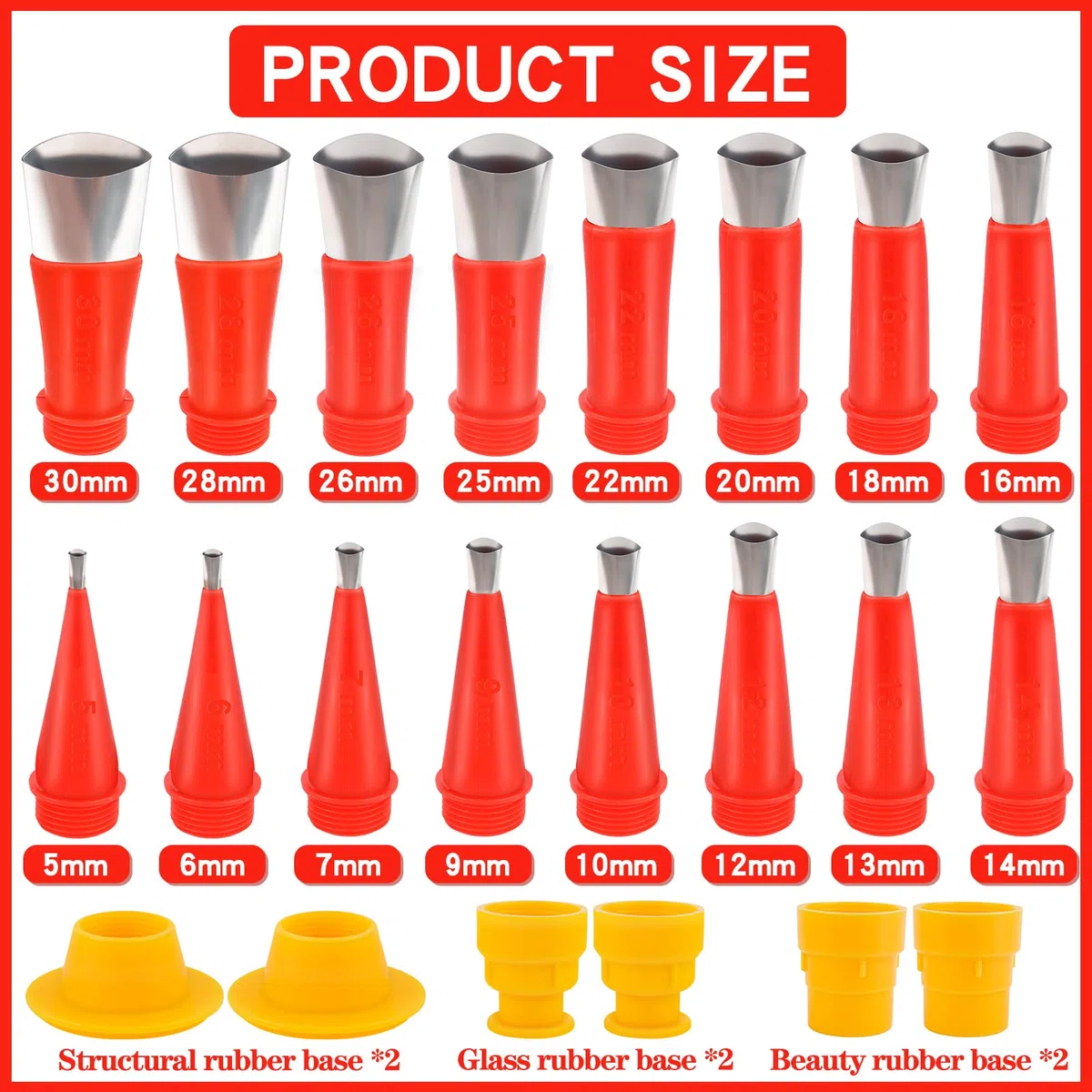 Set Di 22 Dgelli in Silicone in Acciaio Inox, Ugelli in Gomma Integrati, Inox Per Guarnizioni, Ugelli Per Guarnizioni Universali Per Sigillatura Della la Casa, per Finestre, Cucina, Bagno