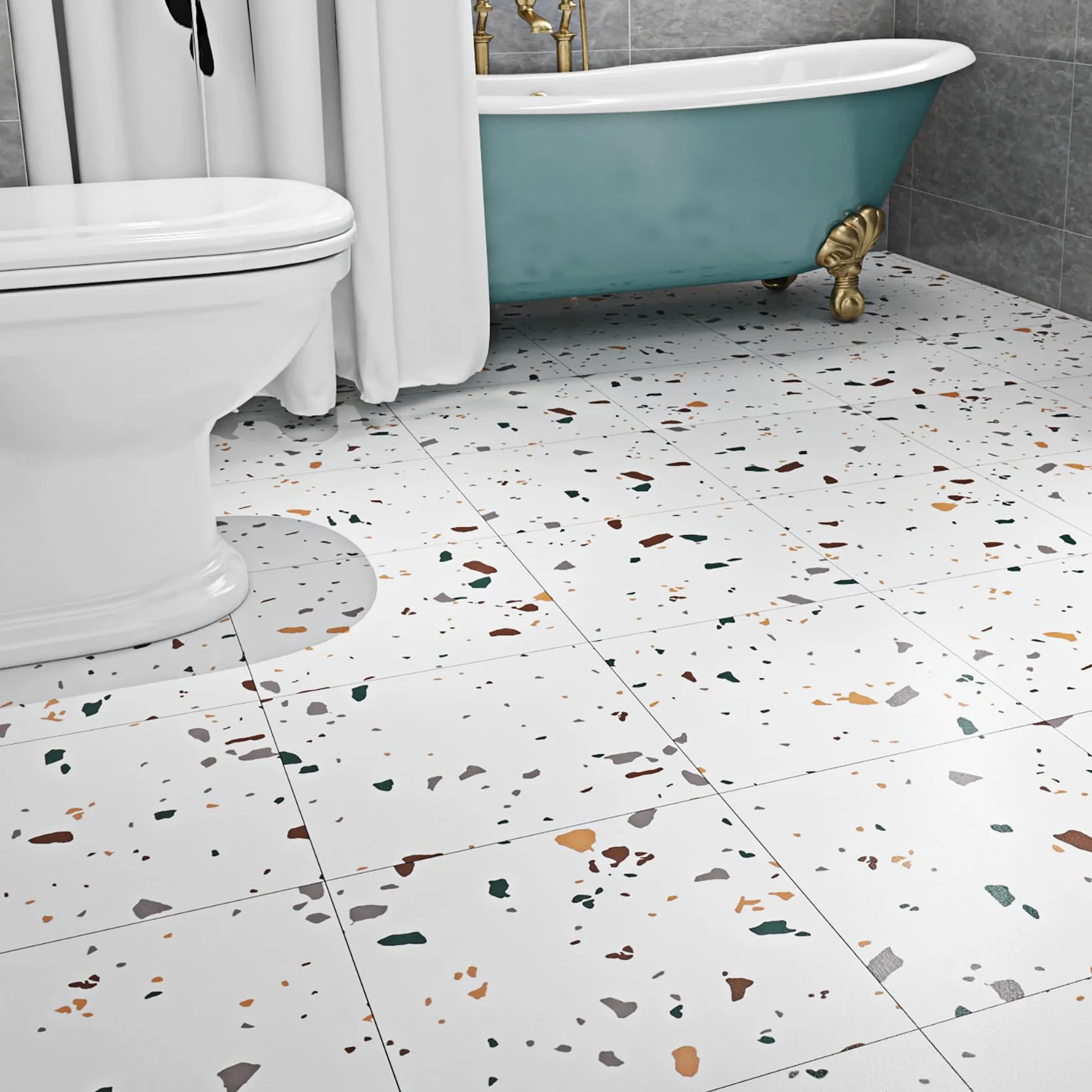 Livelynine Pavimento PVCAdesivo Effetto Granito Piastrelle Adesive Cucina 30X30 Parquet Bianco Lavabile Mattonelle per Cucina Bagno Soggiorno Stanza