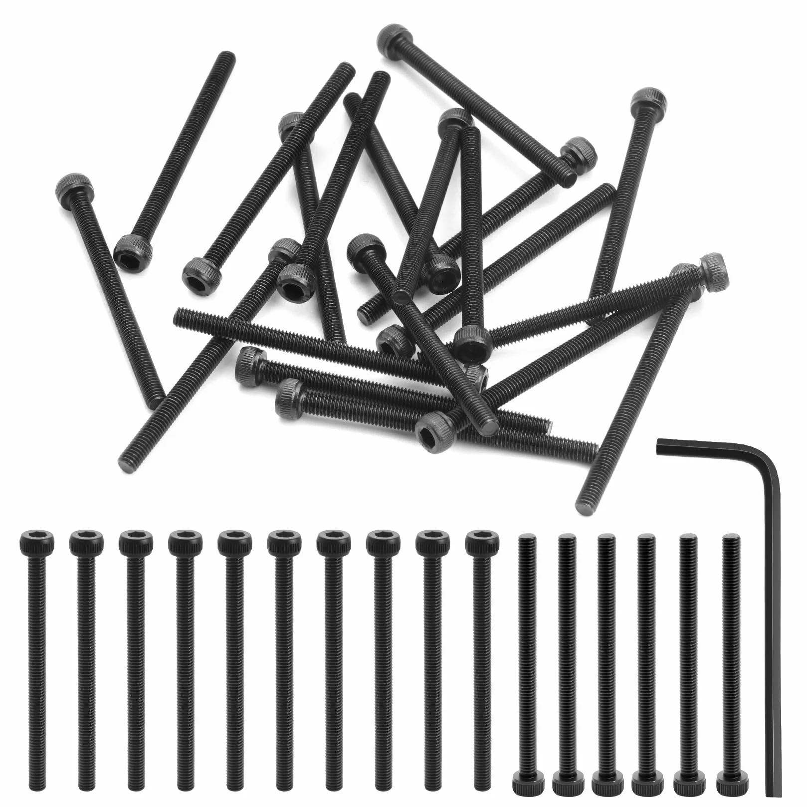 120 Pz Set di Viti M3, Viti a testa cilindrica con esagono incassato M3 x 40 mm, Bulloni a testa esagonale nere completamente filettate, con chiave