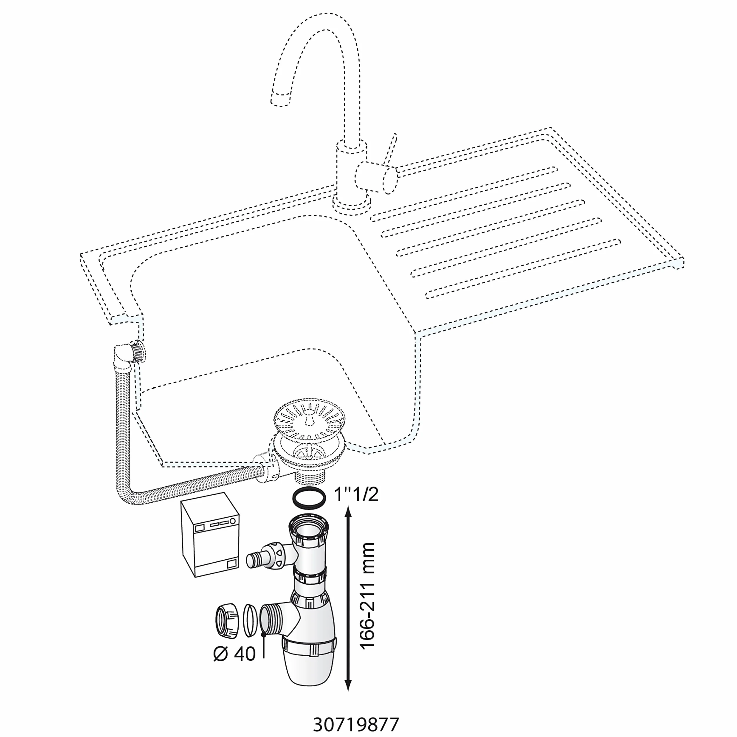 Wirquin SP3223 - Sifone per lavandino con attacco per lavatrice