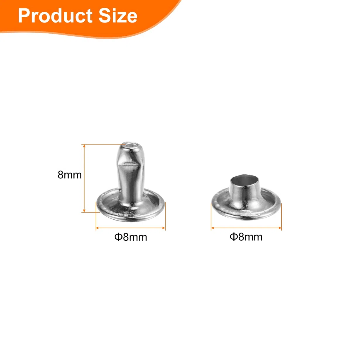 QUARKZMAN 80 Set Di Rivetti A Doppio Cappuccio 8x8mm Acciaio Al Carbonio Testa Tonda Chiodi A Perno Fissaggi Tubolari Perni Metallici Per Riparazioni Decorazioni, Argento