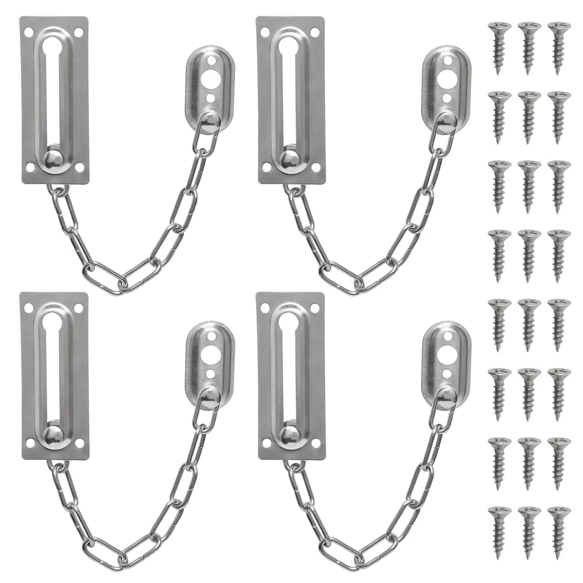 4 serrature a catena in acciaio inox, per porte anteriori, resistente, antifurto, limitatore interno per porte, balconi, residenze, camere da letto, armadi, finestre, motel, argento
