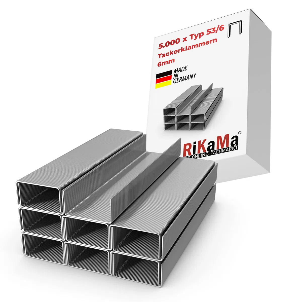 RIKAMA® 5000 graffette per cucitrice, tipo 53, lunghezza: 6 mm, larghezza: 11,3 mm, zincate, dimensioni 6/11,3, graffette per graffette