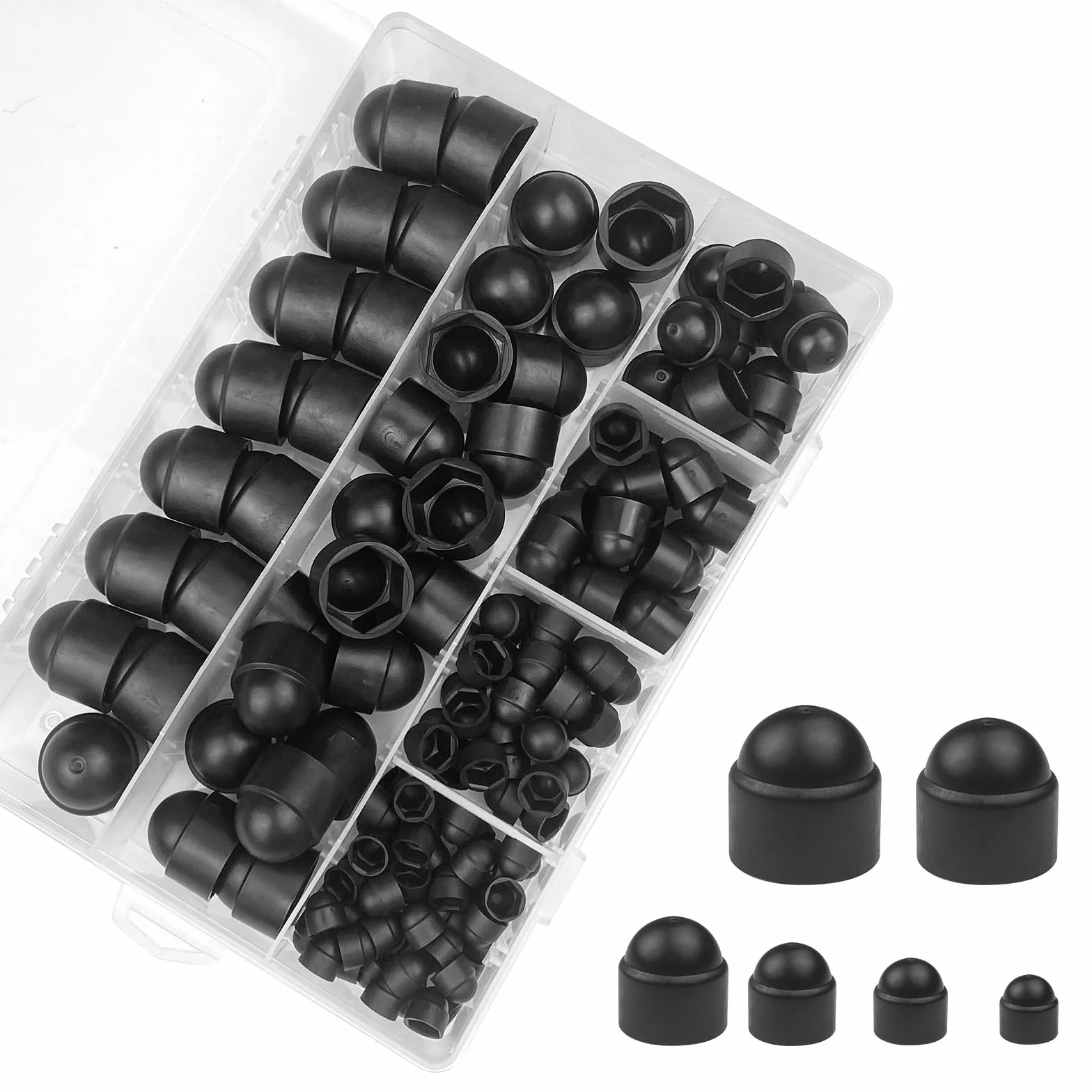 Frevoitna 145 Pezzi Tappi di Protezione Bulloni Esagonali, per M4-M12, Tappo per Viti a Testa Esagonale Nero, Copertura per Dadi Esagonalis Plastica per la Coprivite Delle, Materiale in Nylon.