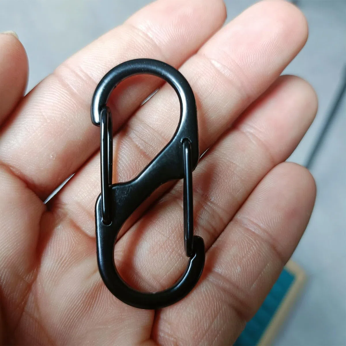 10 Mini Moschettoni Nero, Forma S, per Viaggi, Campeggio, Pesca