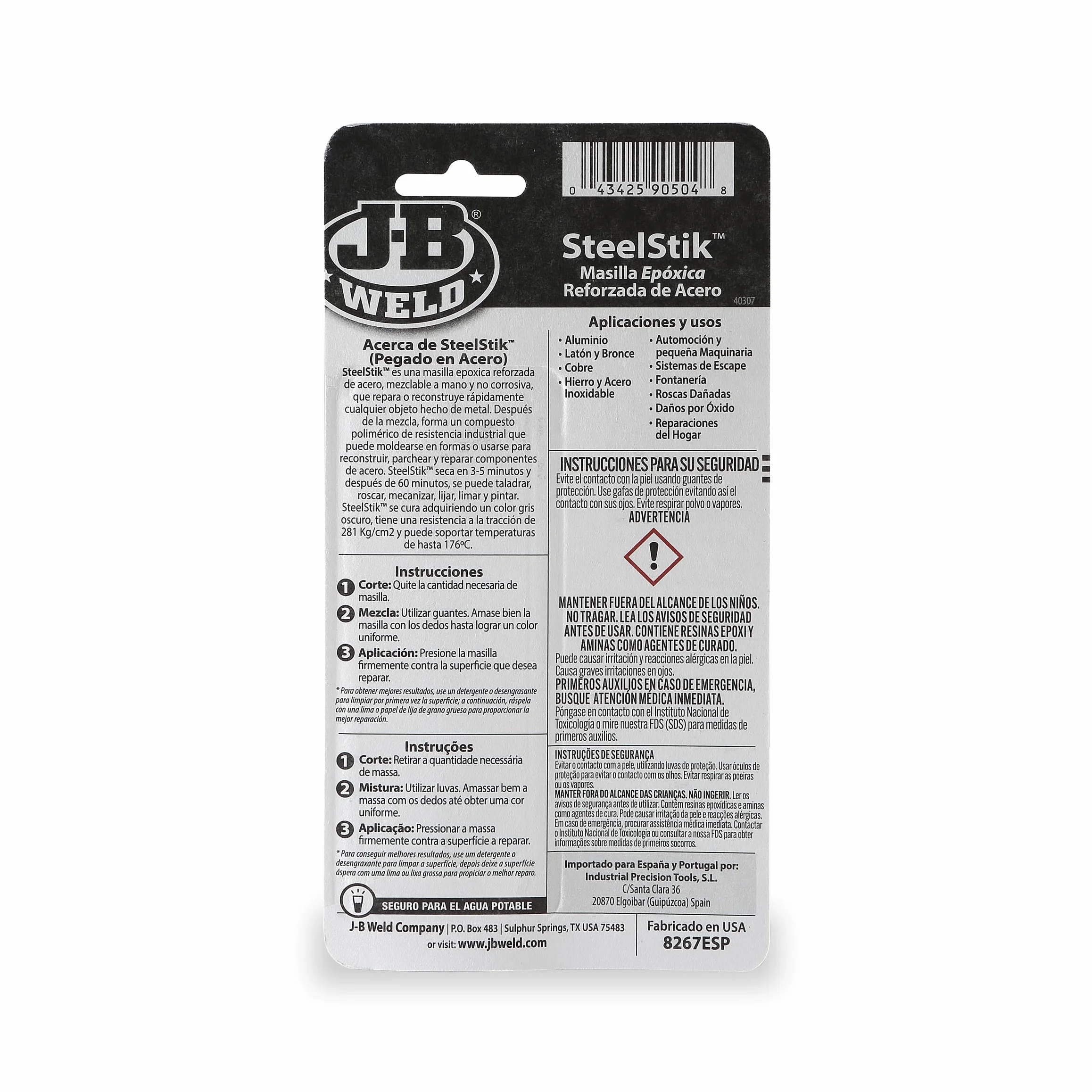 J-B Weld 8267SPA - Barretta per metallo - Mastice riparatrice - Bicomponente - Molteplici superfici - 57g