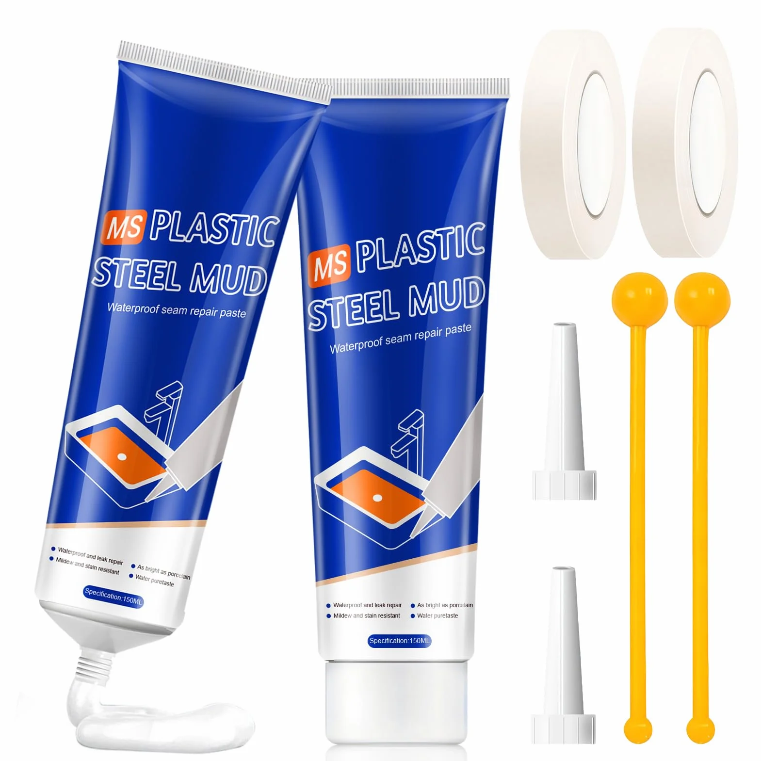 Silicone per Doccia, Silicone Bianco Sigillante, Silicone Sigillante Impermeabile, Silicones Alimentare, Silicona Blanca para Cocina y Baño, Non Facile da Rompere, 150ml*2