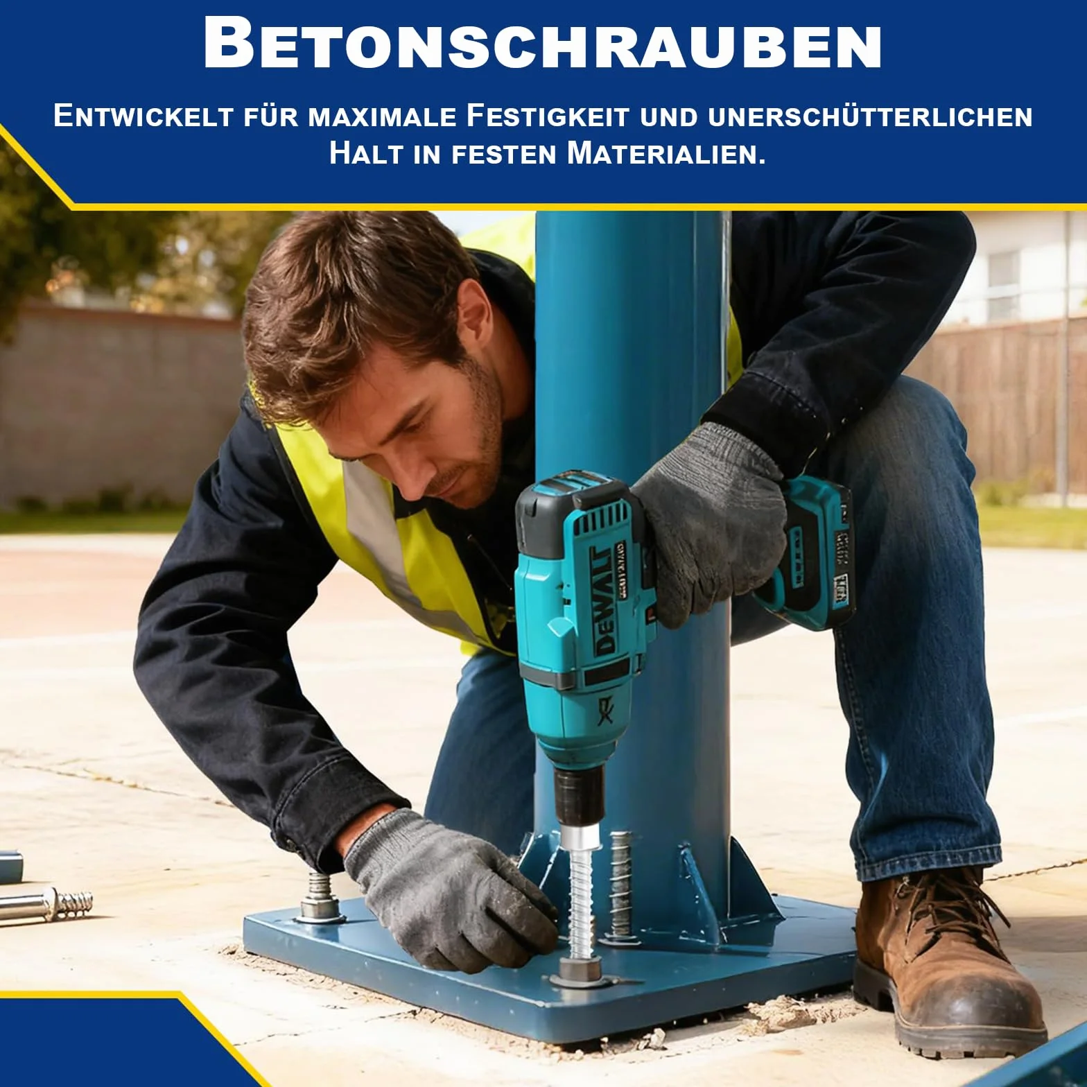 ORTAVA Viti per calcestruzzo testa esagonale M8 x 80, 20 pezzi vite per cemento zincato con disco per muratura, cemento, architettura, industria.