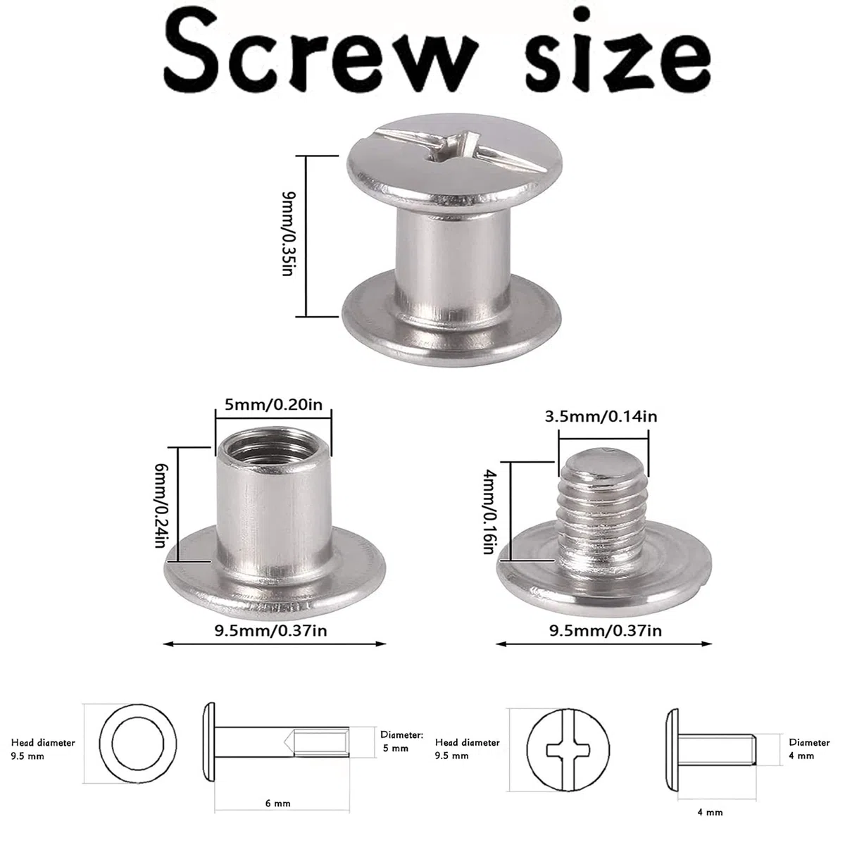 100 Set Vite Chicago, Binding Screws, Viti Per Libri, Vite Di Rilegatura, Vite Di Rilegatura Rivetti, Rilegature Testa Piatta, Chicago Viti, Per Pelle Fai Da Te,Libro,Album Fotografico,Cintura