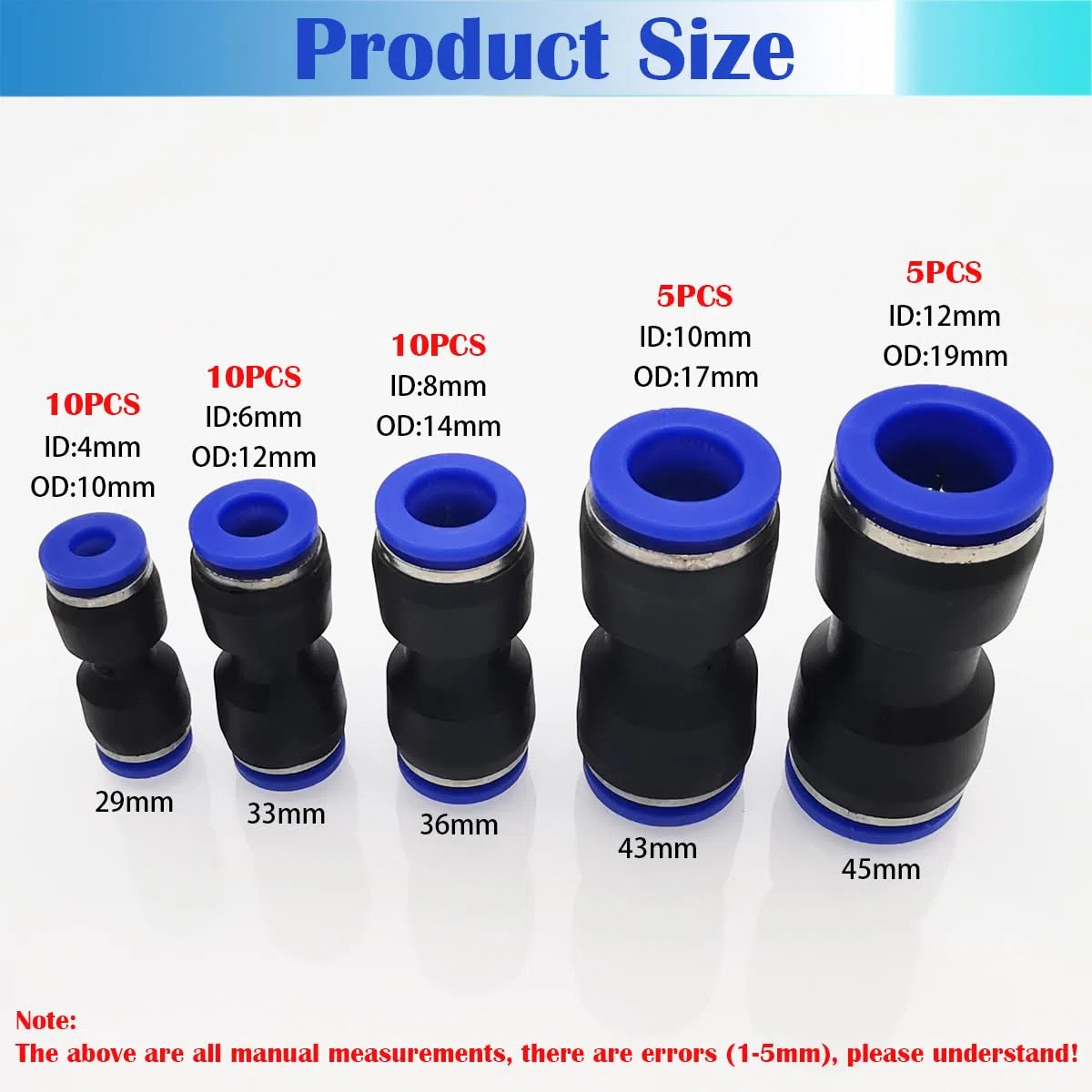 Kit di Collegamento per Tubi Con Raccordo a Pressione Pneumatico Push-to-Connect in Plastica (40 Pezzi: Combinazione 4/6/8/10/12 mm)