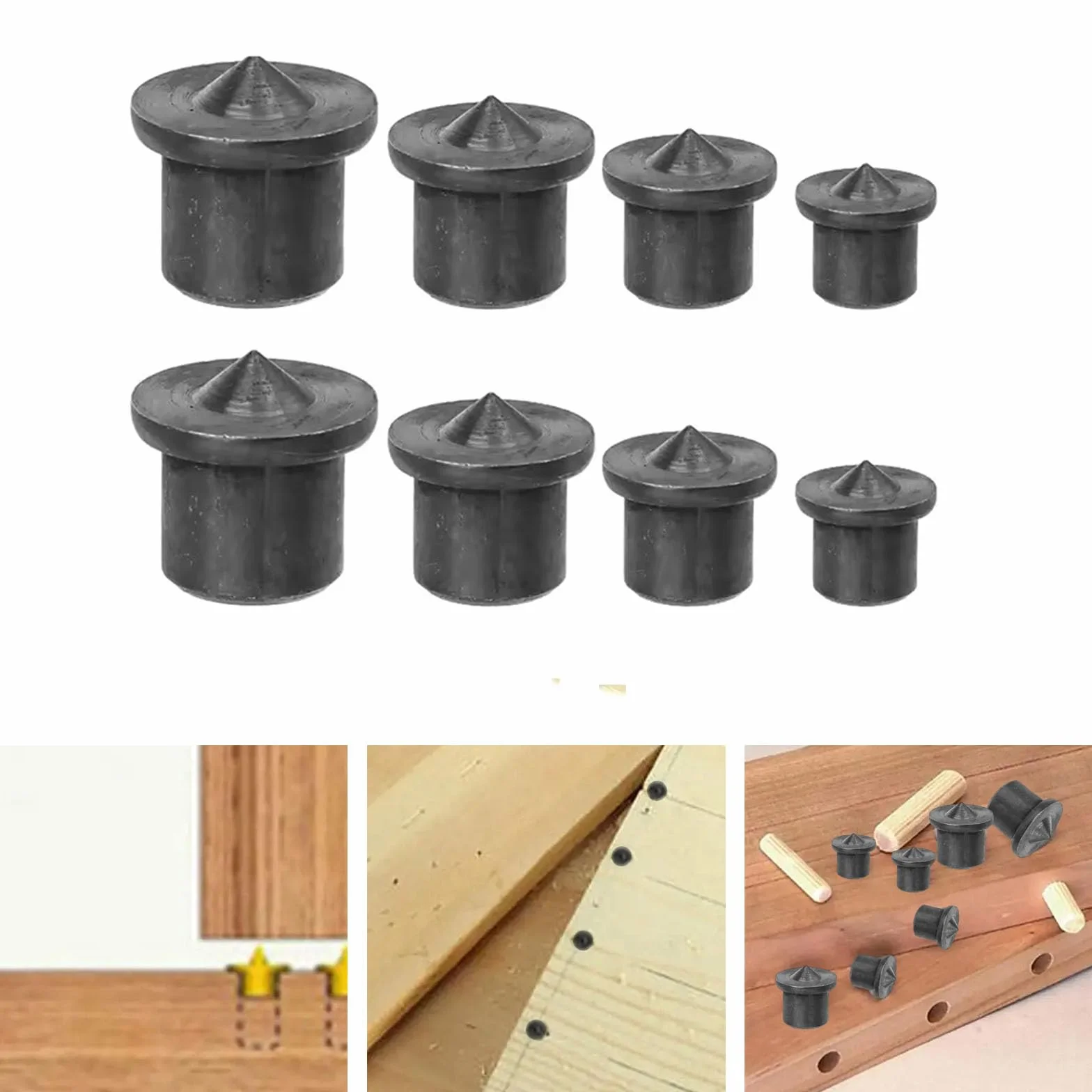Perno Centro di Allineamento,Punte di Centraggio per Tasselli,Centro di Tasselli in Legno,16 pcs Perno di Centraggio,6/8/10/12 mm per la lavorazione del legno,Nero