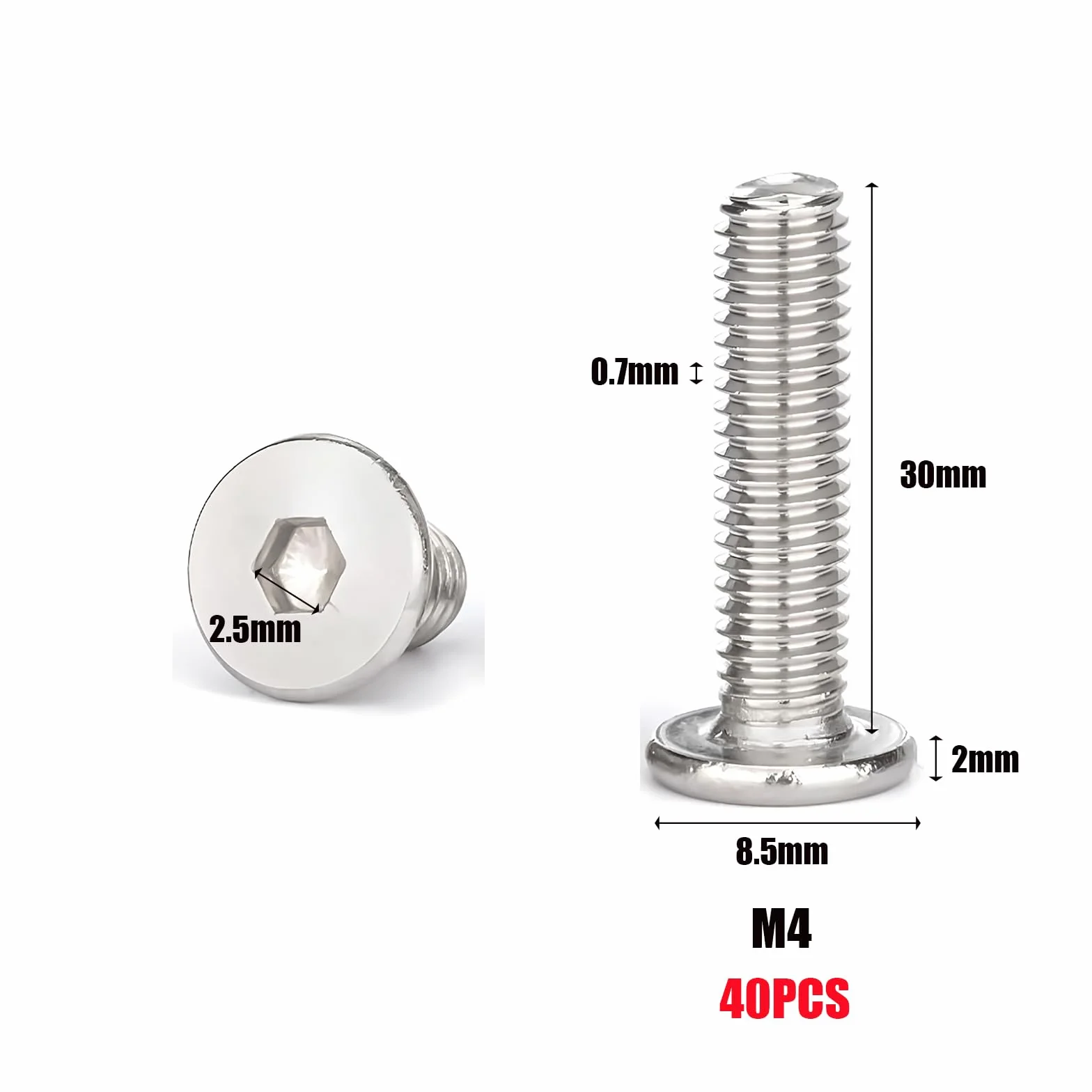 Viti a Testa Tonda in Acciaio Inox 304 M4x30, 40 Pezzi