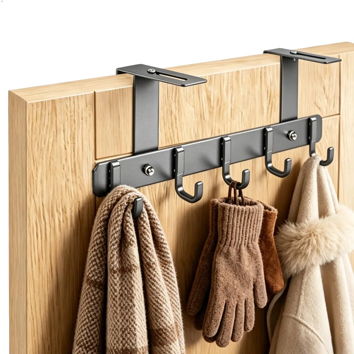 Appendiabiti da Porta, Attaccapanni da Porta, Appendino da Porte Regolabile per 22-58mm, Ganci Porte con 5 Ganci, Gancio Door per Camera da Letto, Bagno, Cucina, Grigio