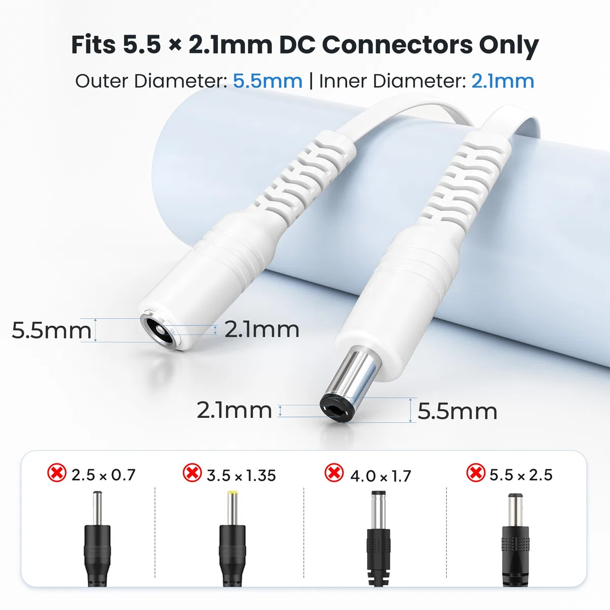 Itramax Cavo Prolunga 12V DC 3M 2 Pezzi,Cable Filo Prolunga Piatto Lungo Adattatore Alimentazione DC 5,5mm x 2,1mm 5521,24 Volt,Cavo Femmina a Maschio per Telecamera Sicurezza CCTV IP,DVR,LED,Monitor
