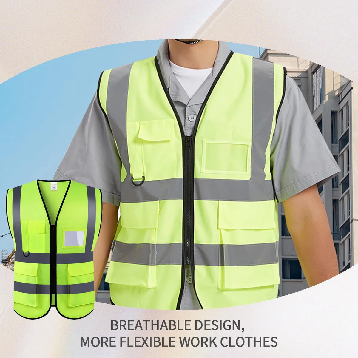 2 Pezzi Gilet di Sicurezza Antinfortunistici Alta visibilità Giacca da Lavoro Riflettente ad Alta visibilità manageriale Gilet Zip Brace Security Porta Cellulare ID Tasca