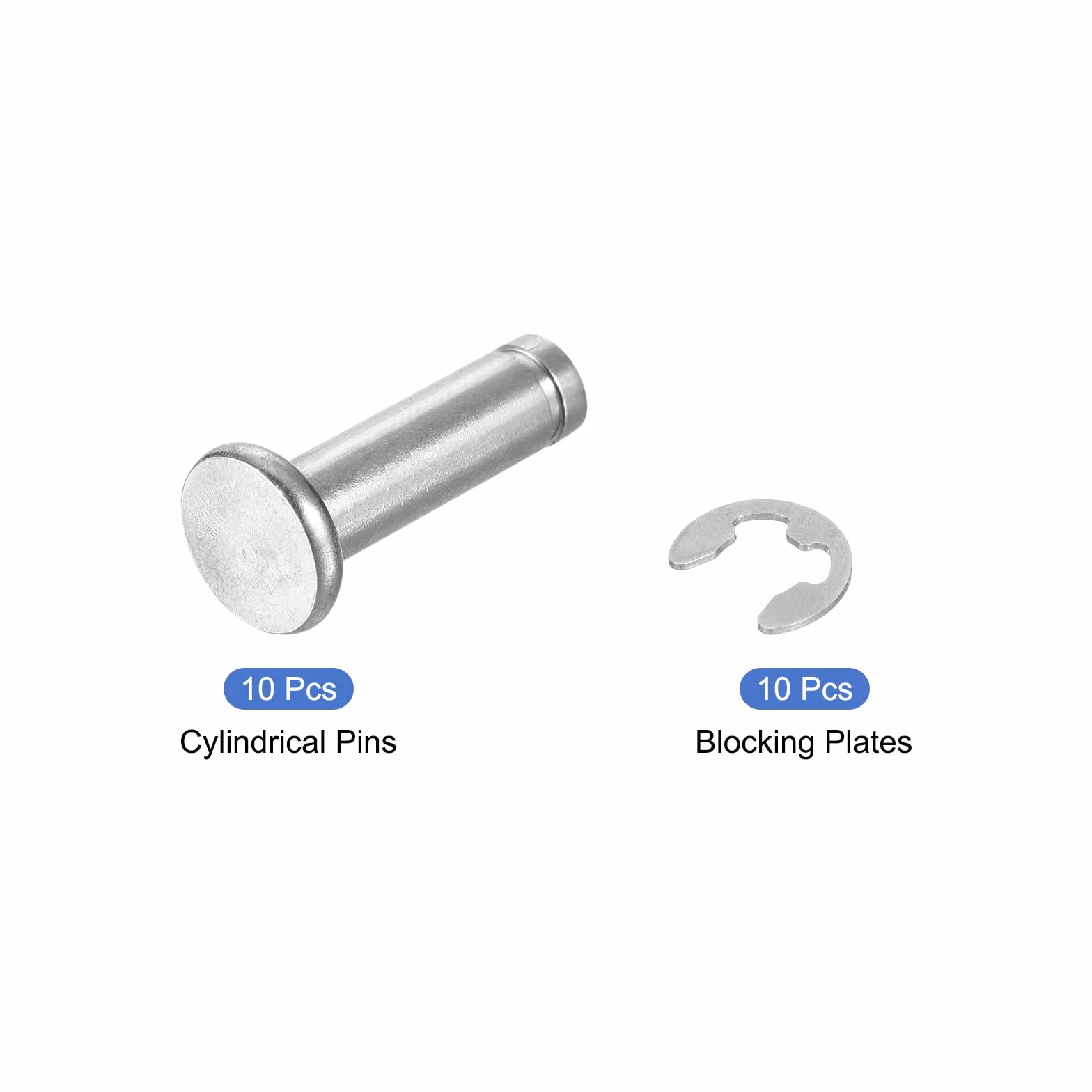 QUARKZMAN 10Set M6x20mm Perno Posizionamento Cilindrico Elastico Albero Acciaio Inossidabile 304, Perno Posizione Cilindro Cerniera Scanalato Testa Piatta con Ring Fissaggio Clip E, Argento