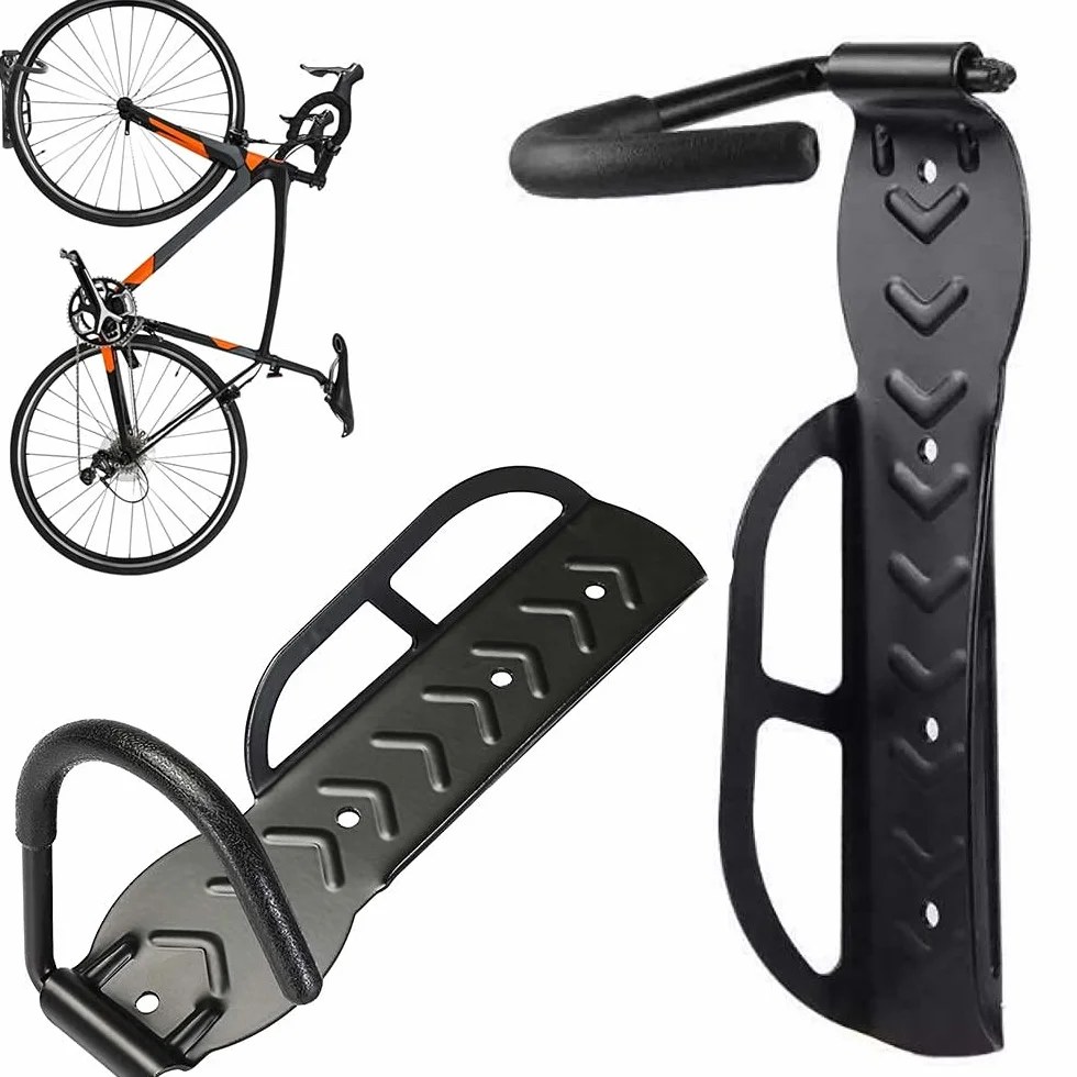 Bakaji Set 2 Staffe Ganci Porta Bicicletta da Parete Pieghevole in Gomma Salvaspazio per Mountain Bike Acciaio