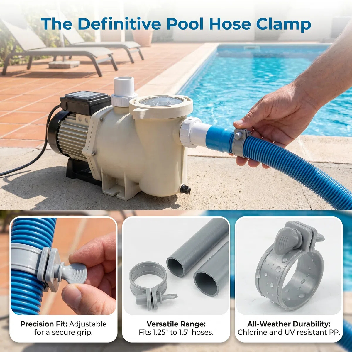 Fascette stringitubo regolabili in plastica per piscine fuori terra, morsetti di collegamento importanti per pompe filtranti e tubi da piscina, 14 pezzi
