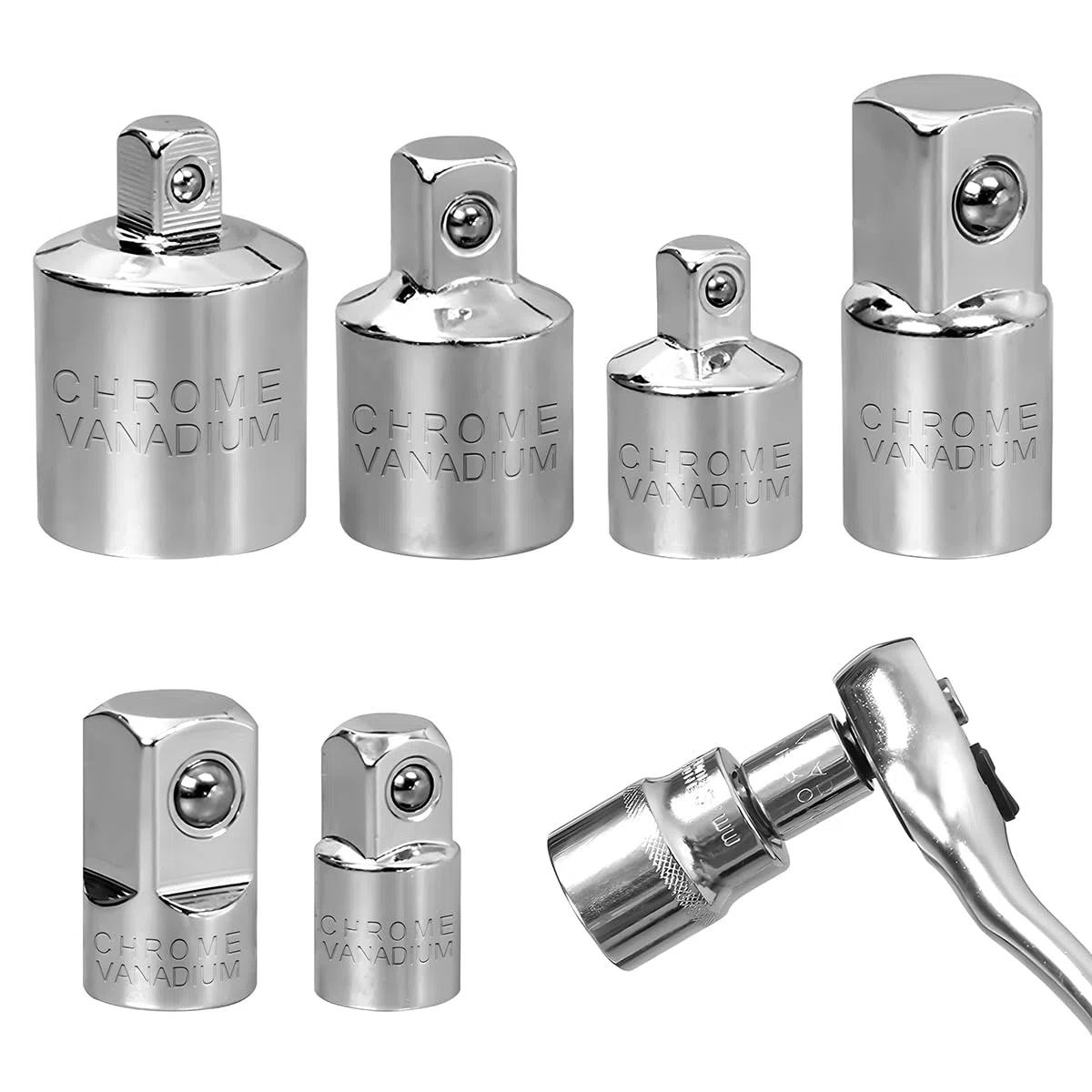 6 Pezzi Set di Adattatori per Bussole,Adattatori per Chiavi a Bussola,Adattatore per Chiave a Cricchetto,da 1/2" à 1/4", da 1/2" a 3/8", da 1/4" à 1/2", da 1/4" a 3/8", da 3/8" a 1/2", da 3/8" a 1/4"