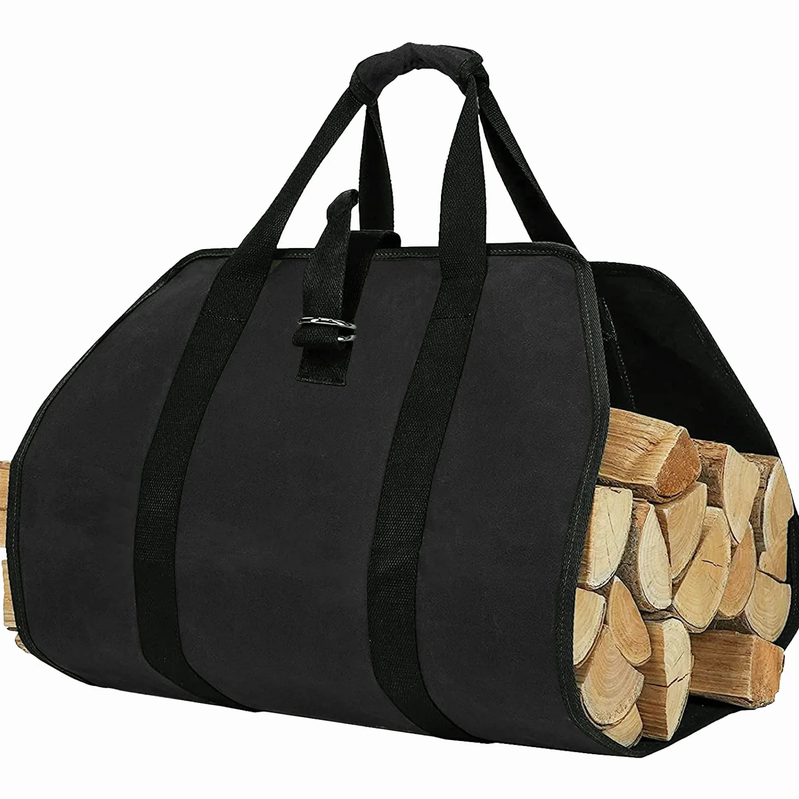 ZONSUSE Borsa per Legna da Ardere in Tela Impermeabile, Borsa Portatile per Legna, Sacca Pieghevole da Camino, Borsa porta Legna per Camino con Maniglie, per Stufe, Campeggio, Spiaggia (Nero)
