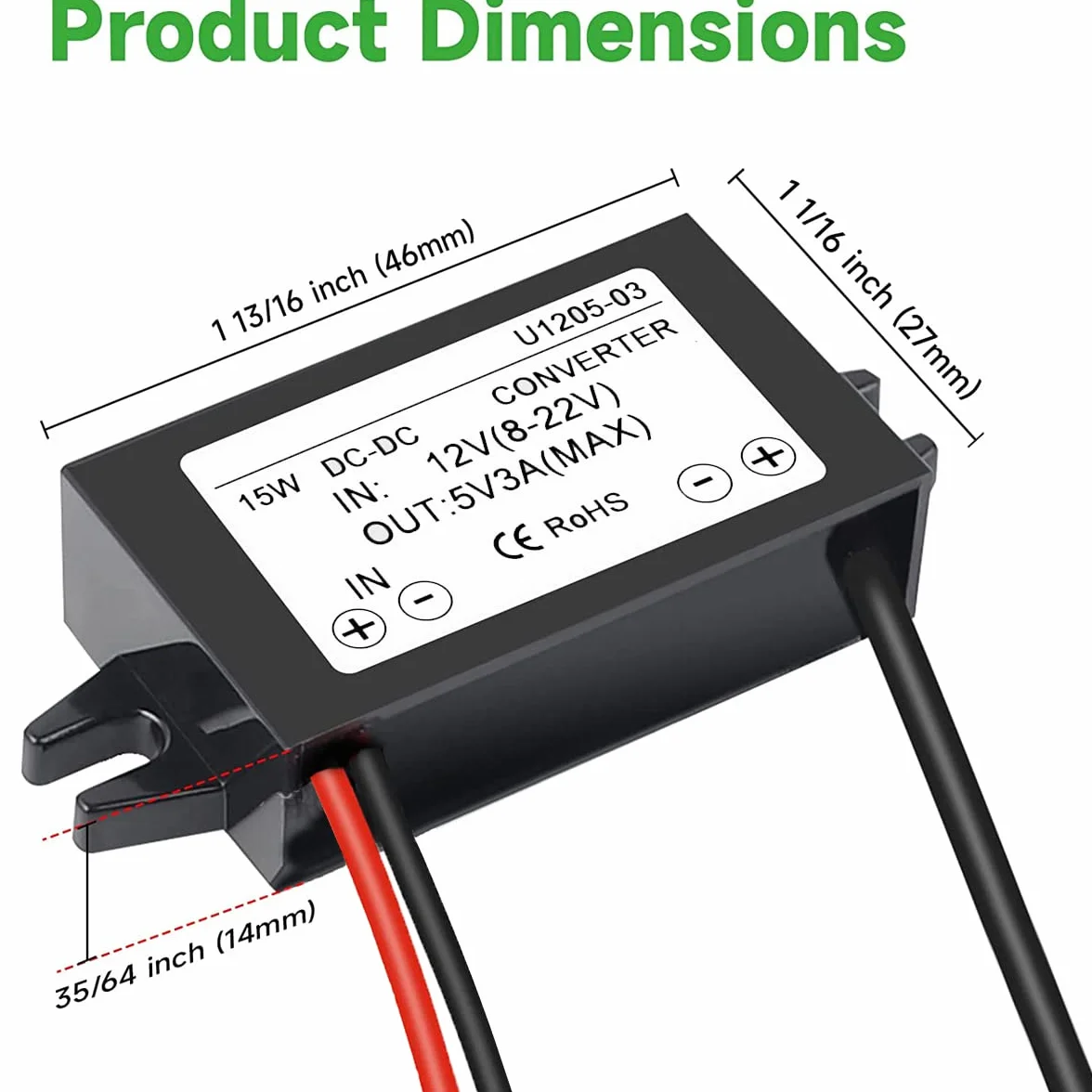Greluma 1 pezzo convertitore step-down usb c DC12V a 5V 3A,adattatore di alimentazione con modulo buck impermeabile da 25W con interfaccia di tipo c compatibile con raspberry Pi 4, telefoni cellulari