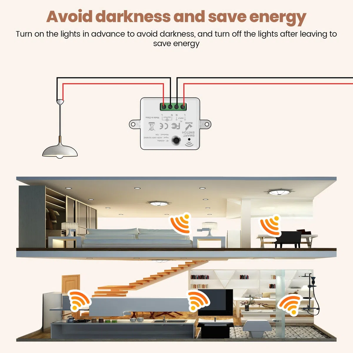 Interruttore radio luce 230 V, set di interruttori della luce wireless con telecomando fino a 30 metri, interruttore della luce senza batteria per lampade fino a 1500 W, facile da installare, set di