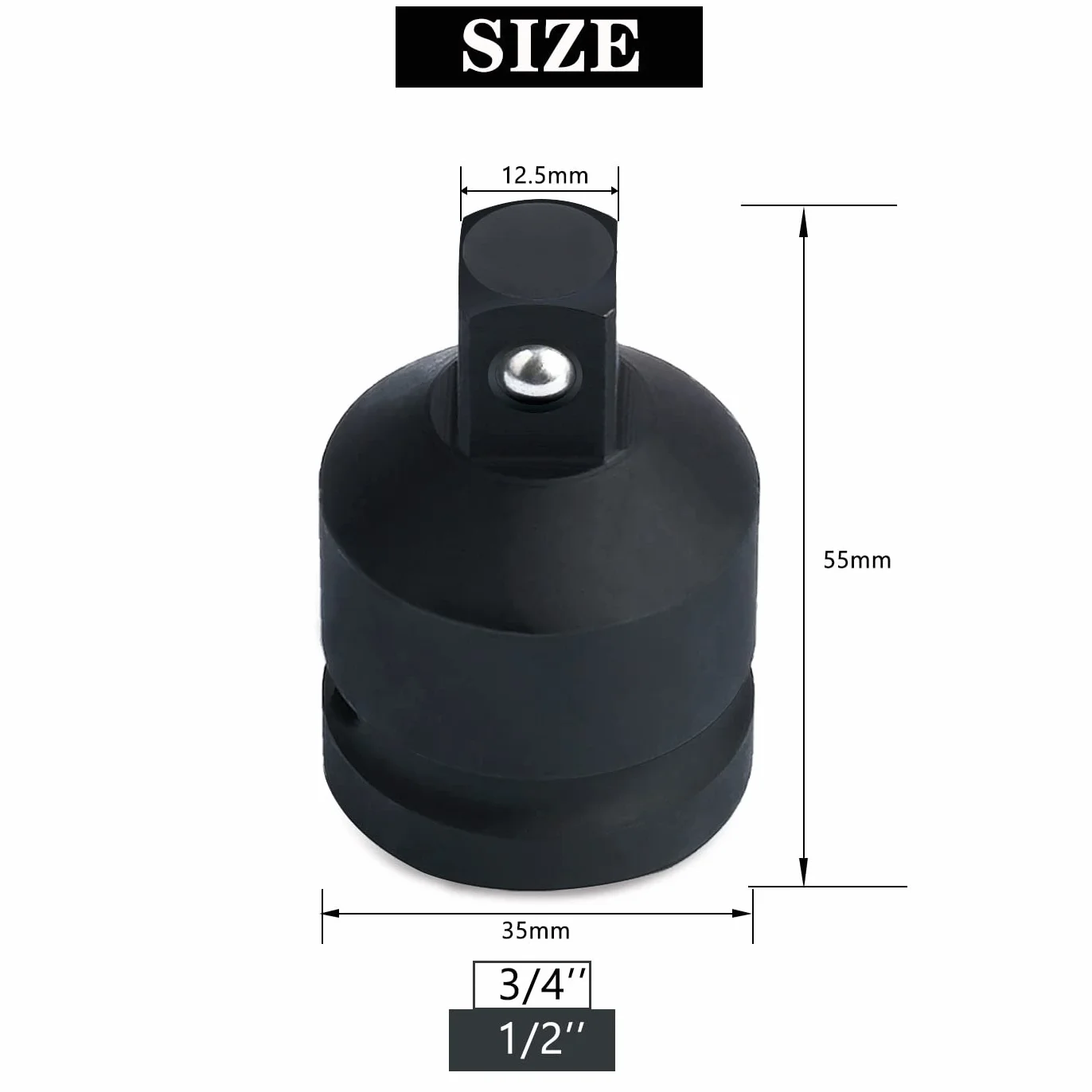 Adattatore per chiave a bussola, quadrato interno 20 mm, quadrato esterno 12,5 mm, adattatore da 3/4 a 1/2"