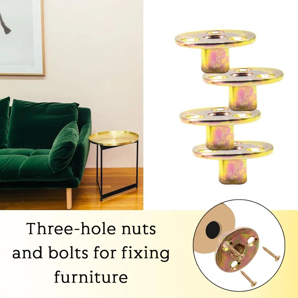 10 Pezzi 3 Fori Dado Flangiato,M10,Base rotonda T-Nut,Dado a T Con Foro Bavato,Round Base Screw-in T-Nut Per Fissaggio Mobili di Collegamento.(I/M10/TLM)