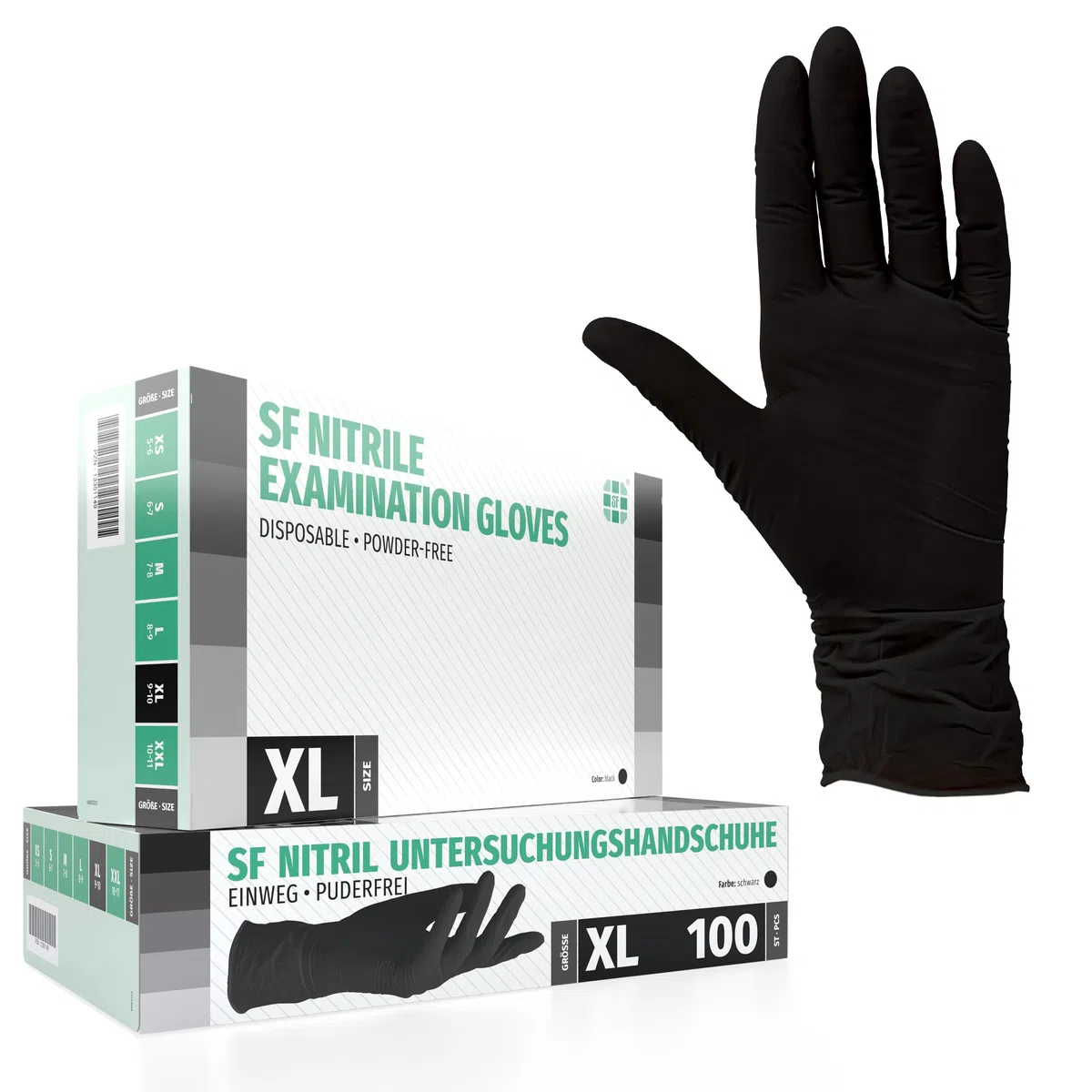 SF Guanti Nitrile XL Neri – 100 Guanti Monouso Resistenti e Professionali, Senza Lattice e Senza Polvere