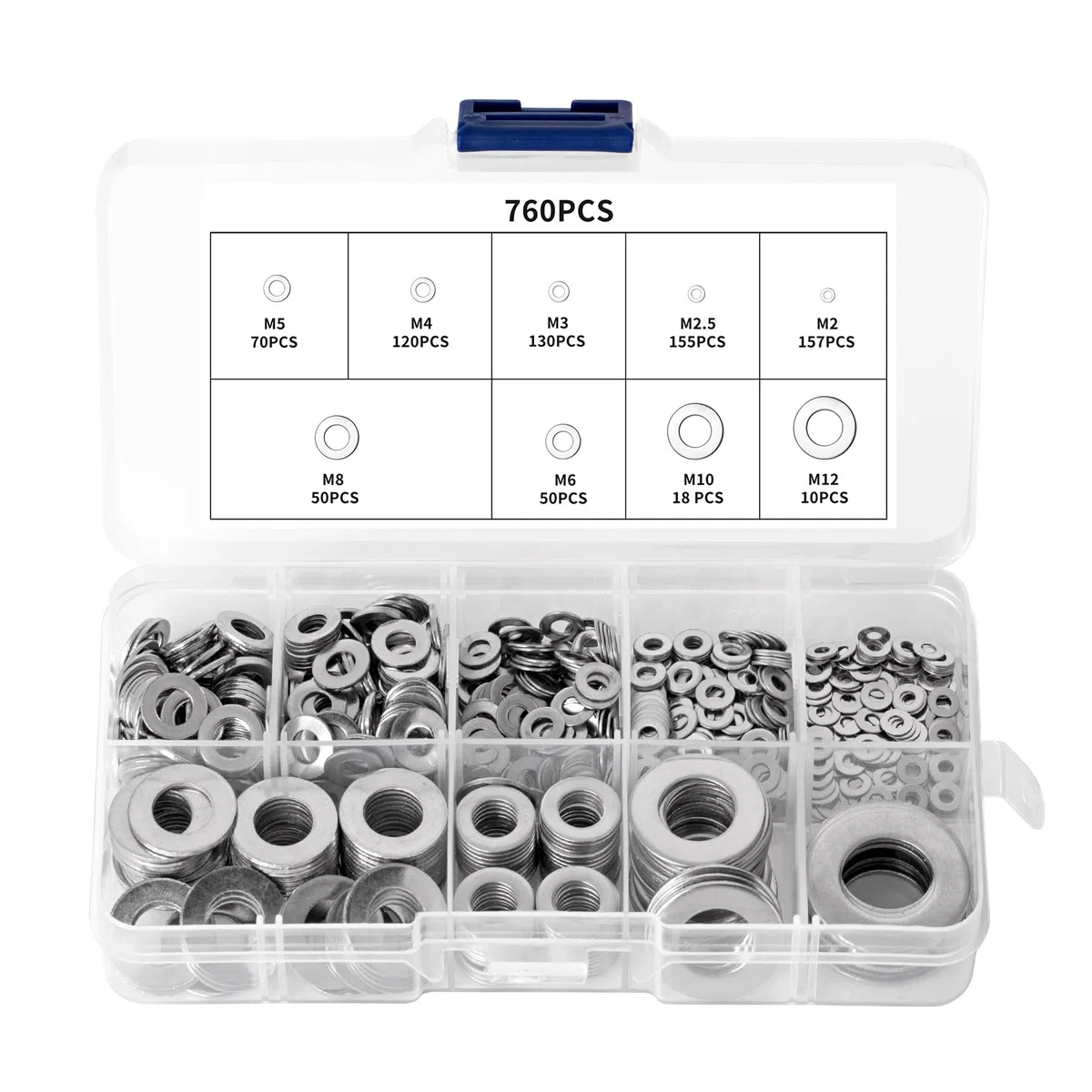 760 Pz Kit di Rondella Inox, Kit Rondelle Piatte Set, Rondelle Acciaio Inox per Viti, Rondella Metalliche Assortimento, rRondelle Piatte in Acciaio Inossidabile, M2 M2.5 M3 M4 M5 M6 M8 M10 M12