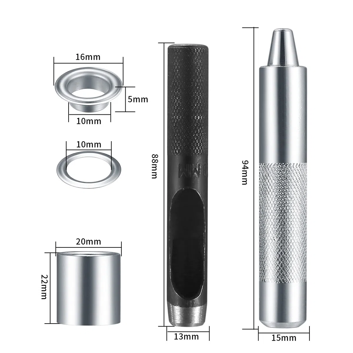 120 Kit Occhiello Passacavi Grommet Rondelle, Occhielli di Metallo Strumento Set, Occhiello Anelli Passacavo con Strumenti Installazione Kit per Telone Tessuto Tenda Fai da Te