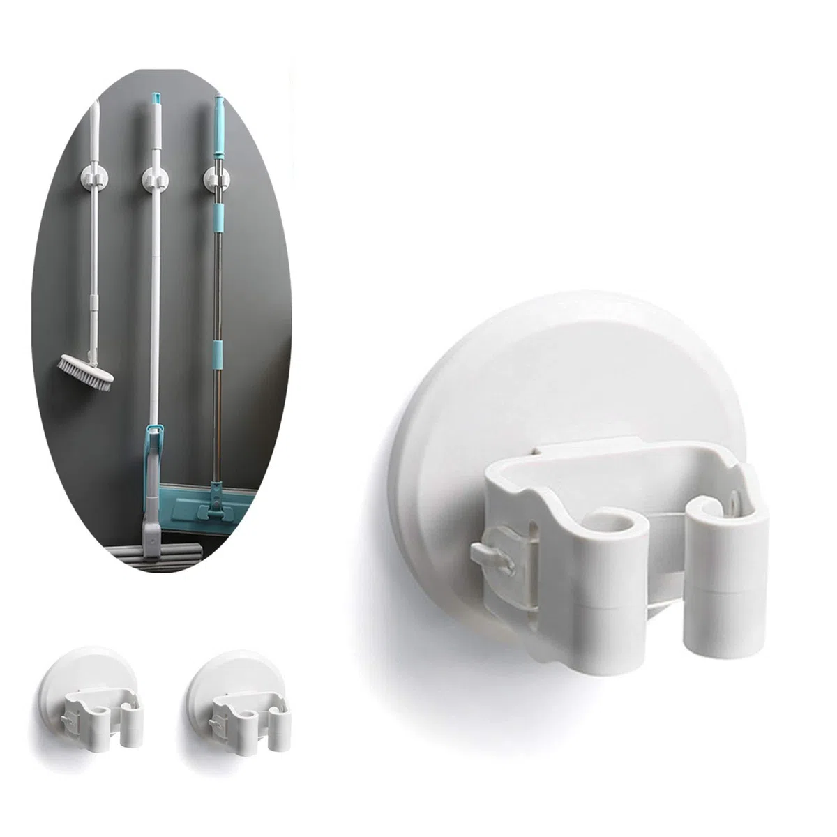 Portascope e Portaspazzole Muro Montato, Robusto Strumento Rack di Stoccaggio Salvaspazio per Cucina, Plastica ABS - 3 Pezzi - Bianco