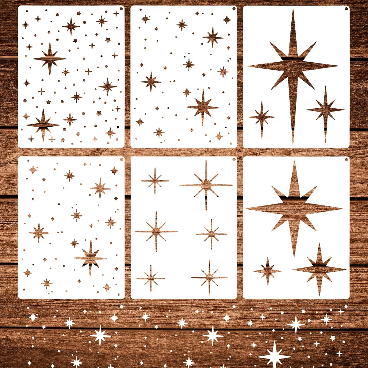 6 stencil grandi a forma di stella per pittura, stencil riutilizzabili per aerografo, stencil per disegno a parete, legno, tessuto, soffitto, decorazione per la casa