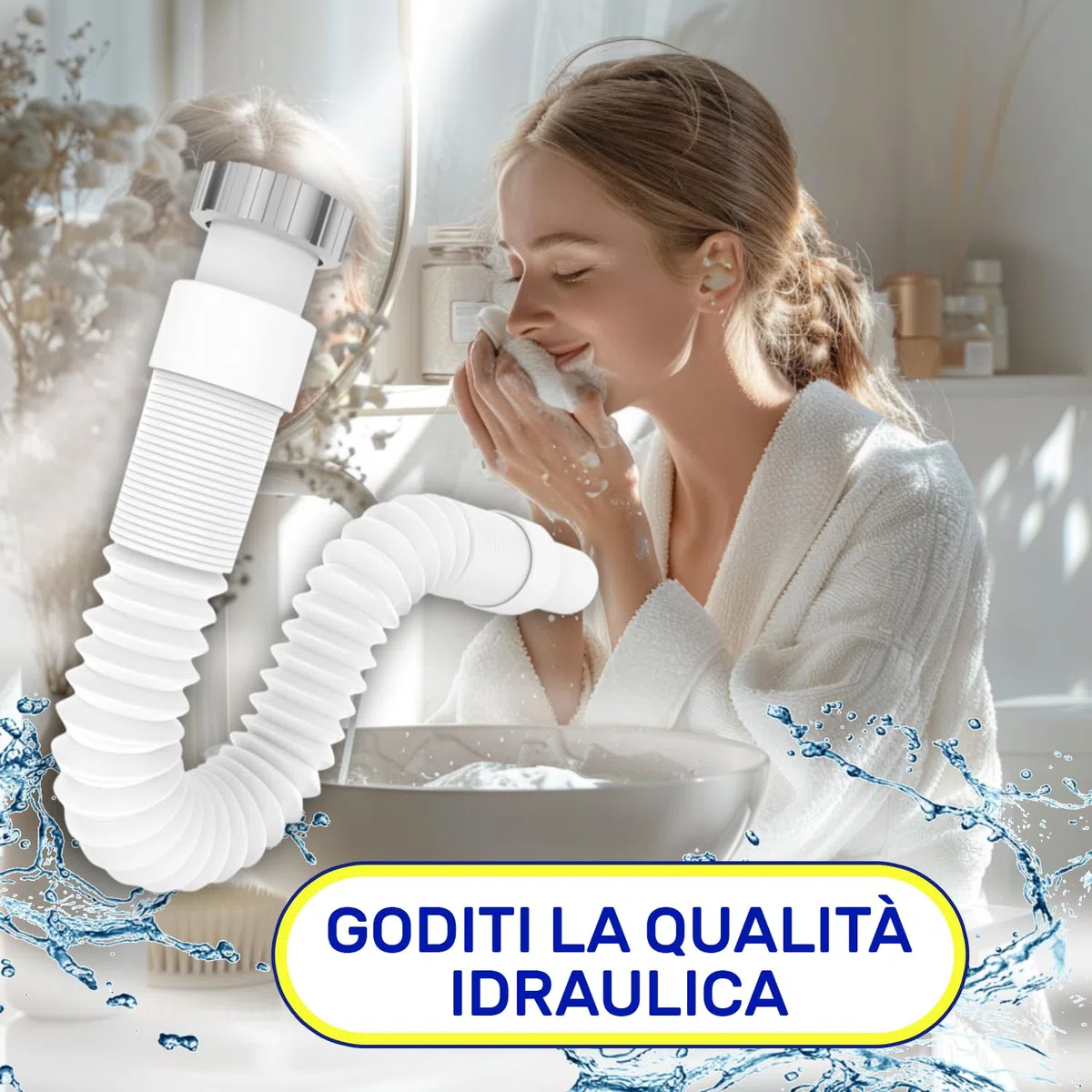 Flessibile Sifone Lavandino Cucina Lavandino Bagno e Bidet Dimensioni 1 1/2" x 40 mm Completo di Dado in Ottone e O-ring - Garanzia di 10 Anni - MONTERAL