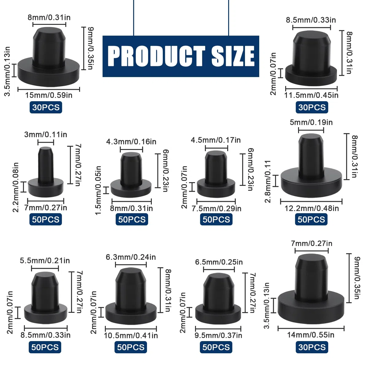 8.5 mm Tappi Gomma per Fori 30 Pezzi Tappo Cieco in Silicone Nero Tappi di Tenuta per Tubi Solido Rotondo per Bottiglie con Foro 8 mm Contenitori Tavoli Sedie Armadi Mobili Tubi Automobili