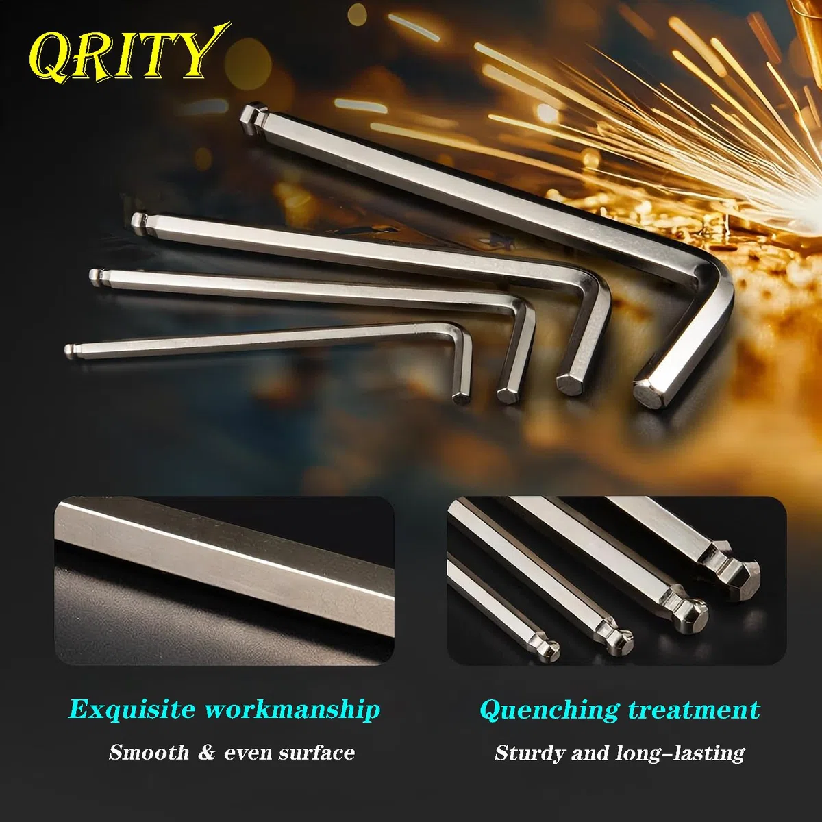 Qrity 10 Pezzi Chiave Esagonale con Estremità a Sfera da 3 mm, Chiave a Brugola a Braccio Lungo, Strumento di Riparazione per Riparazioni Domestiche