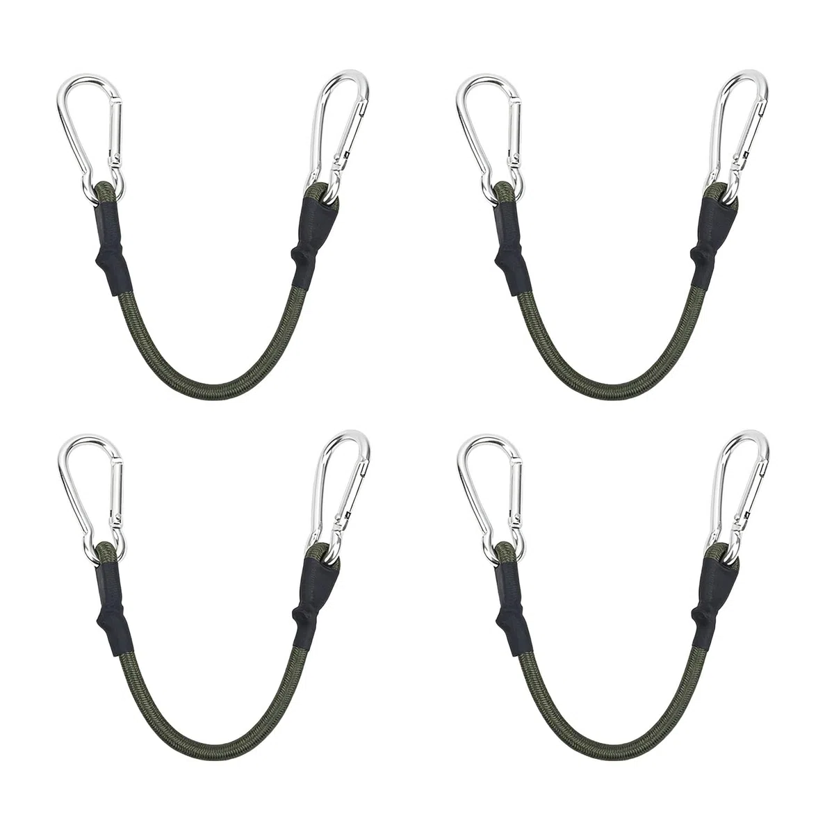 4 Pezzi Corde Elastiche con Gancio Moschettone, 30cm x 8mm Corda Elastica in Lattice ad Alta Resistenza, Cinghie Elastiche per Portapacchi, Valigie, Campeggio, Teloni e Fissaggio Bagagli, Nero