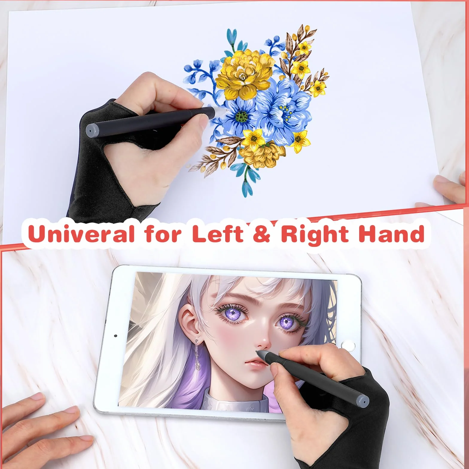 Guanto Digitale Da Disegno Per Vassoio Da Disegno Grafico Guanto Da Artista A Due Dita Per Mano Destra E Sinistra Guanto Artistico Digitale Per Vassoio Da Disegno Schizzi Di Carta (M)