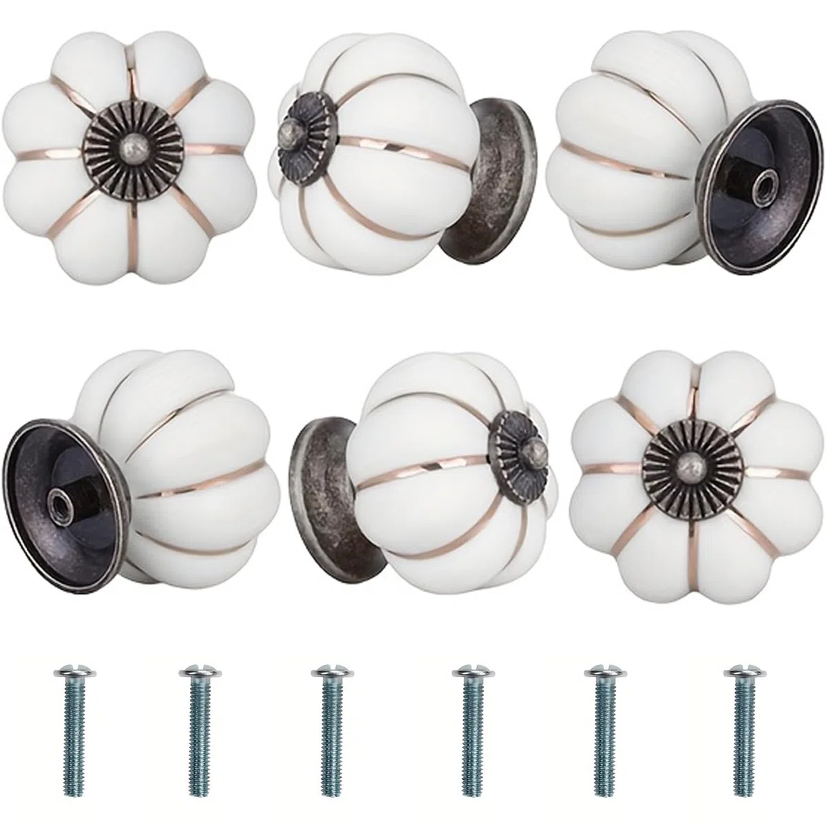 Bikasun 6 Pezzi pomelli per mobili a forma di zucca bianchi, pomelli vintage in ceramica bianchi, pomelli per armadi con viti, pomelli per cassetti per armadi, maniglie decorative per mobili