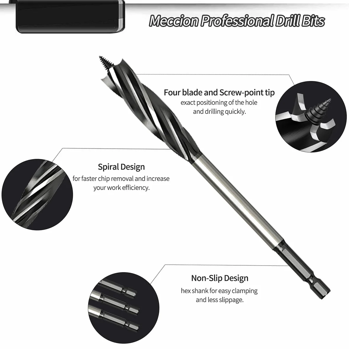 Meccion Professionale Punta per Legno 17mm x 165mm x 2Pcs Autoalimentata Punta per Trapano a Trivella da 1/4 Pollice Esagonale Gambo Spirale Punta per la Lavorazione del Legno