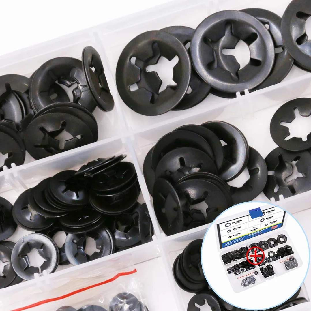 Glarks 280Pcs Dente Interno Star Lock Push On Rondelle di Blocco Clip di Velocità Fissanti Assortimento Kit