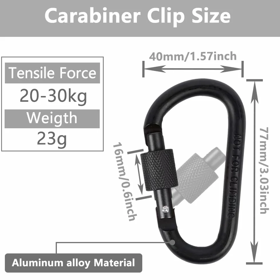 4PCS Piccolo Moschettone Nero - Clip per Mousqueton con Bloccaggio con Anello a D con Chiusura a Vite Clip per Moschettone in Lega di Alluminio Gancio per Portachiavi, Zaino, Portachiavi