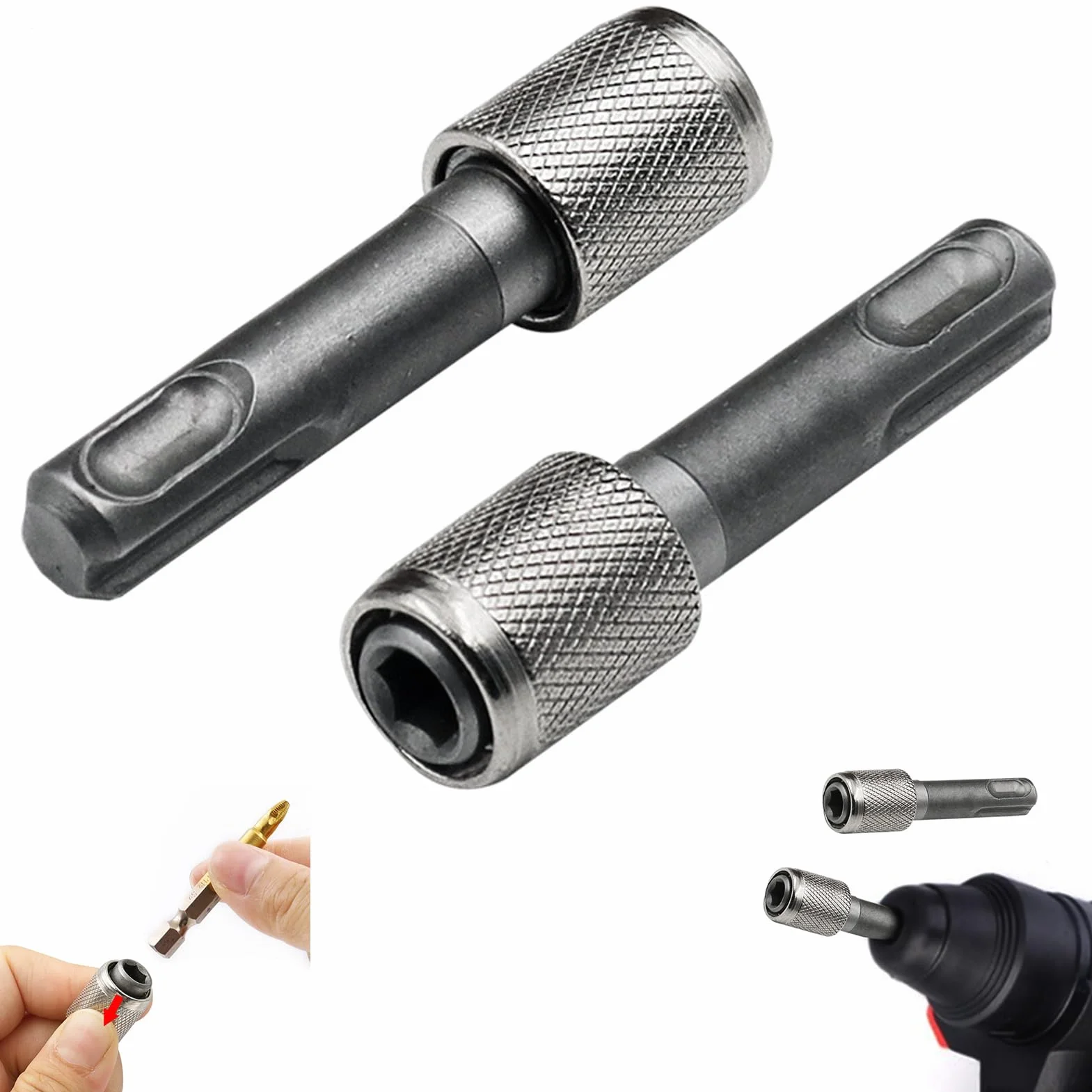 2 Pezzi SDS Plus Adattatore portapunte 6,35mm (1/4'') Sds Plus Adattatore per Presa in Acciaio Accessori per avvitatori elettrici per trapani a percussione