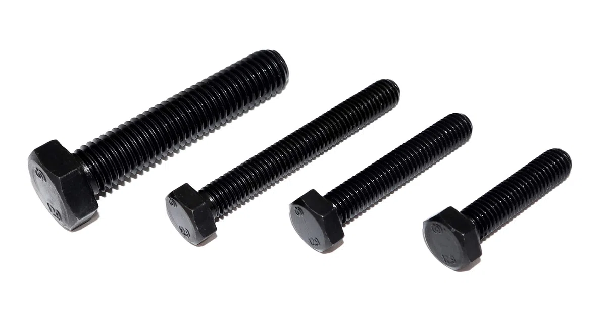 Vite a testa esagonale M10x45 DIN 933 quantità 5 in acciaio nero filettatura completa classe di resistenza 12.9