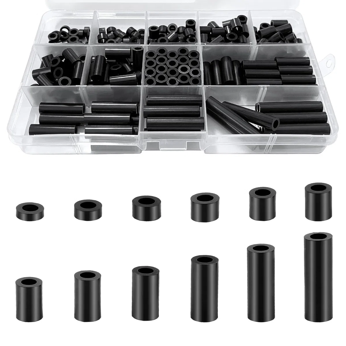 Distanziali Rotondi in Nylon 320 Pezzi,M3 M4 Distanziatori Isolanti in ABS,Rondelle Distanziali in Plastica, Guarnizione Piatta Distanziatrice Assortimento Kit Nero per Motori Macchinari Automobili