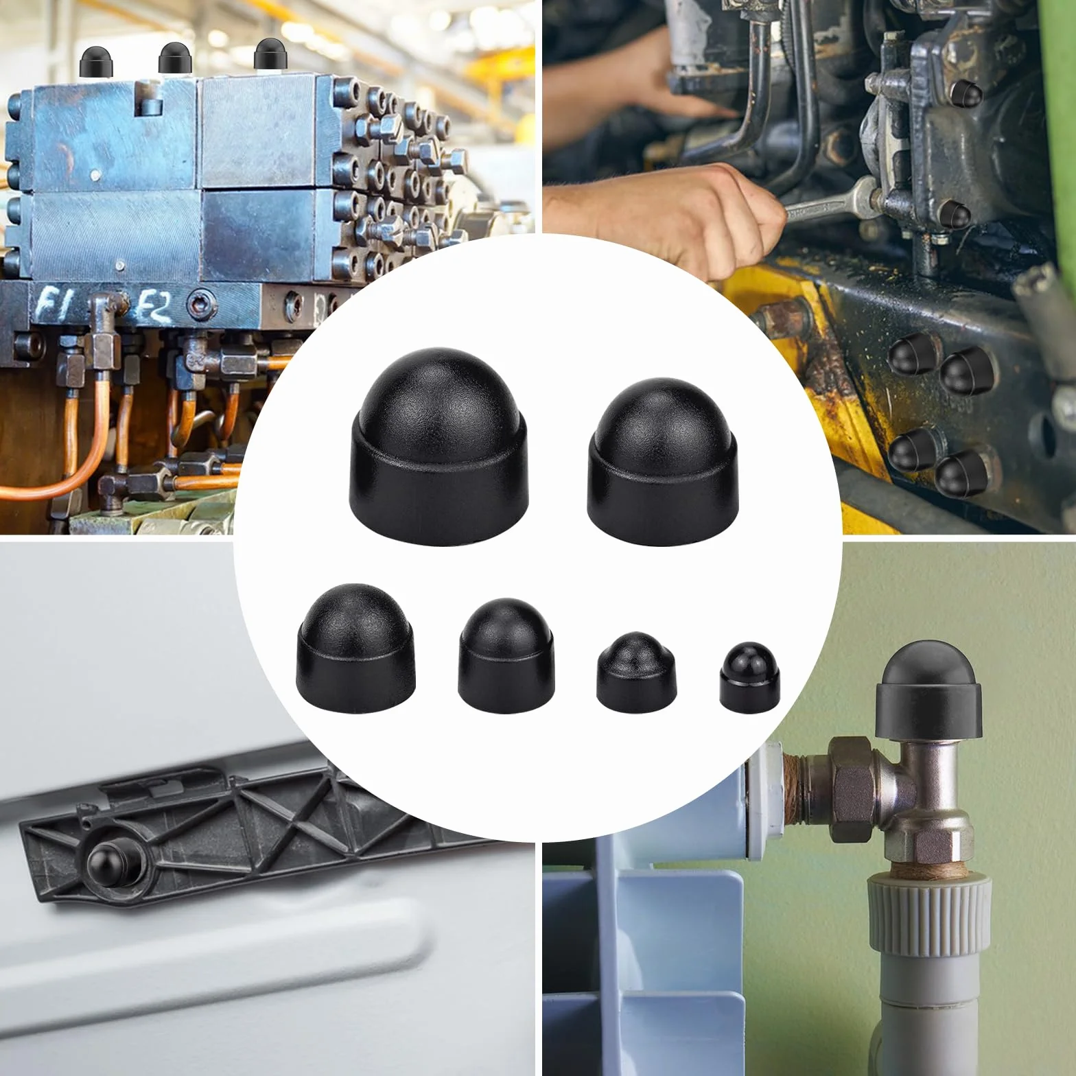 Frevoitna 145 Pezzi Tappi di Protezione Bulloni Esagonali, per M4-M12, Tappo per Viti a Testa Esagonale Nero, Copertura per Dadi Esagonalis Plastica per la Coprivite Delle, Materiale in Nylon.
