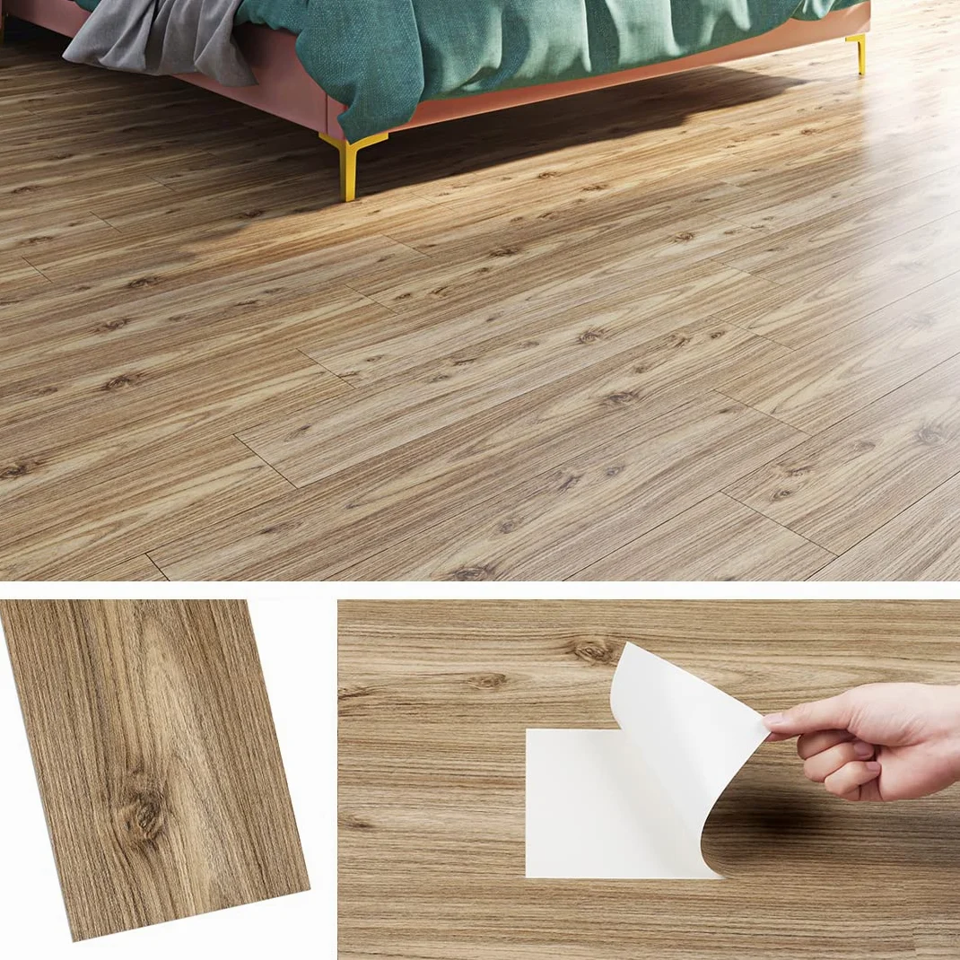 Livelynine Pavimento PVC Adesivo Effetto Legno Listoni 90x15CM Piastrelle Adesive Pavimento Cucina Linoleum Pavimenti Bagno Pellicola Adesiva Legno Rovere Carta da Parati Adesiva Muro, 4 Piastrelle