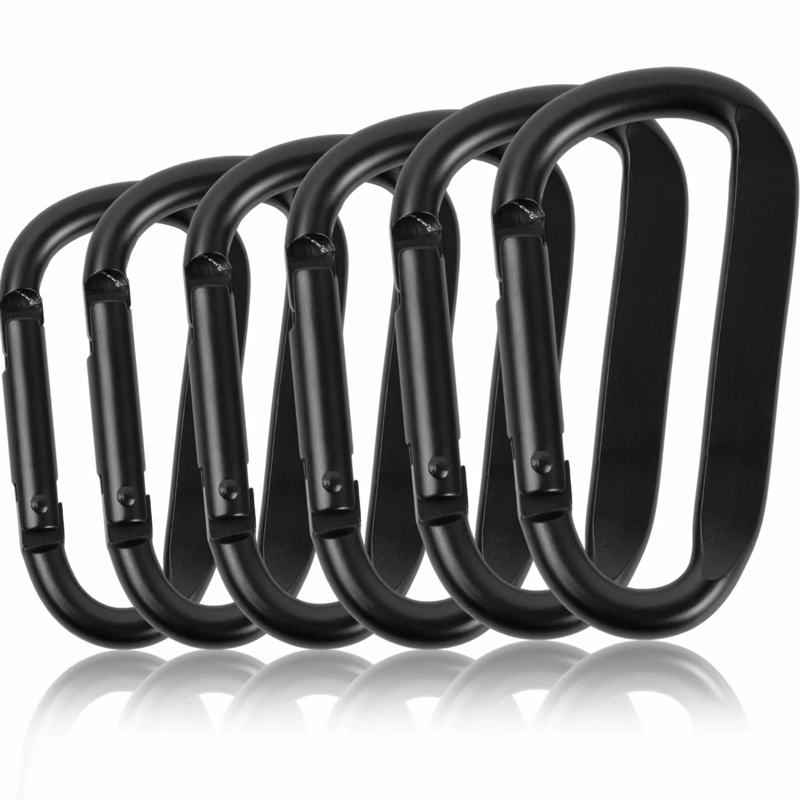 Set di 6 Moschettoni a Vite (68 mm), Ganci in Alluminio Nero per Amaca, Portachiavi, Campeggio, Pesca, Altalena e Accessori da Trekking