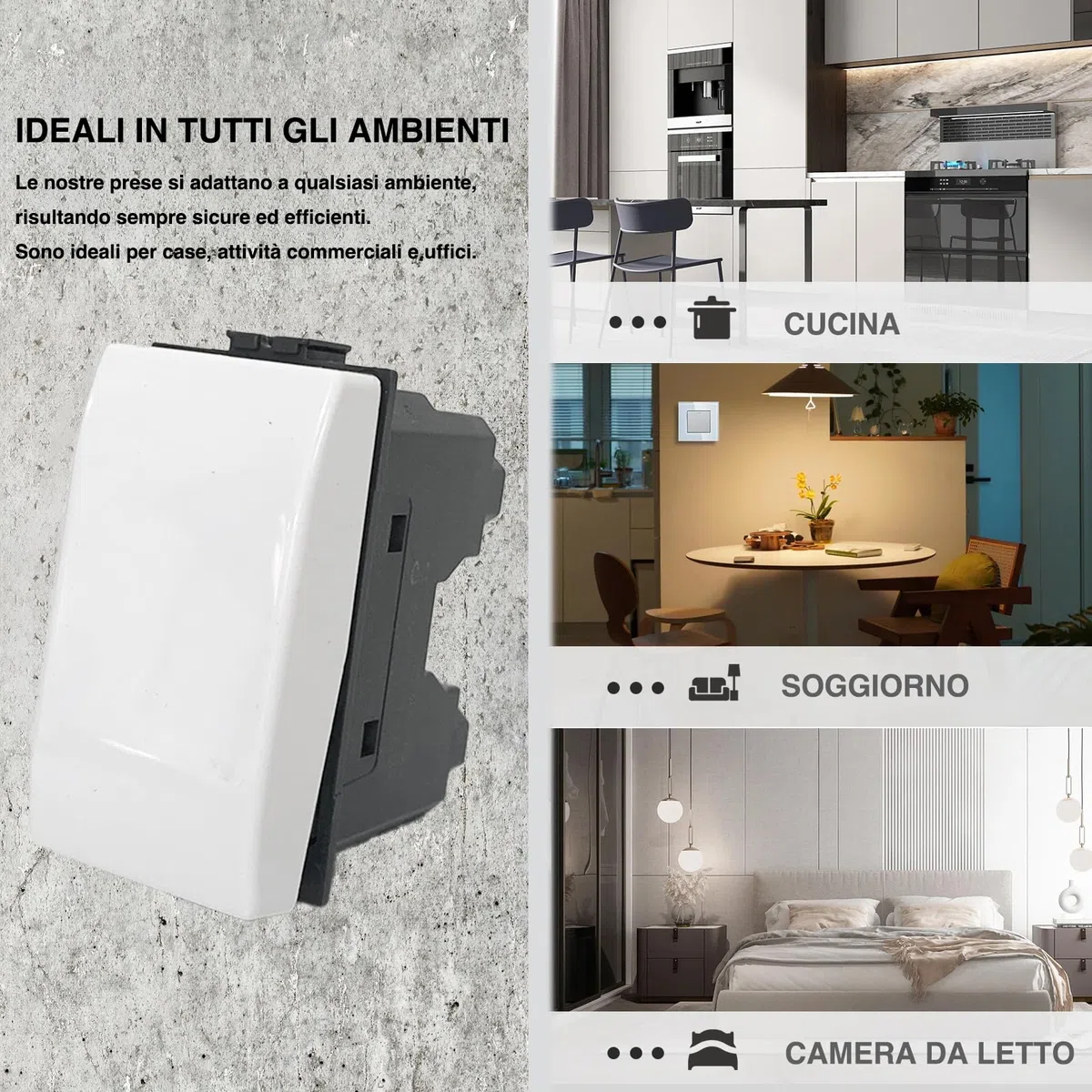 Set di 4 Interruttori Compatibili con bticino Matix, Interruttore Ideali per Frutti Elettrici e Compatibili con Bticino Matix Pulsanti (4 Interruttori Unipolari)